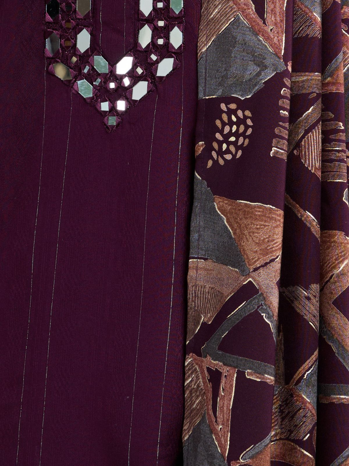 Odette Wine Viscose Rayon Woven Kurta For Men - Image 6