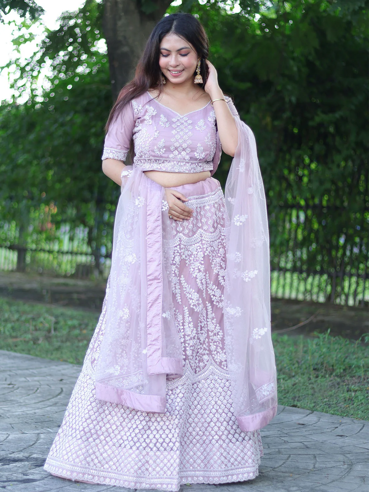 Odette Women Impressive Lilac Soft Net Semi Stitched Lehenga With Unstitched Blouse - Image 2