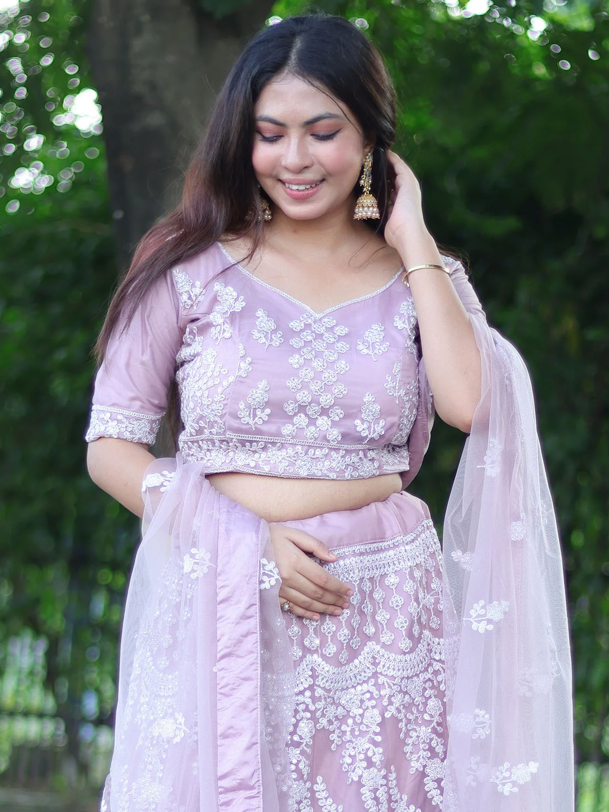 Odette Women Impressive Lilac Soft Net Semi Stitched Lehenga With Unstitched Blouse - Image 4