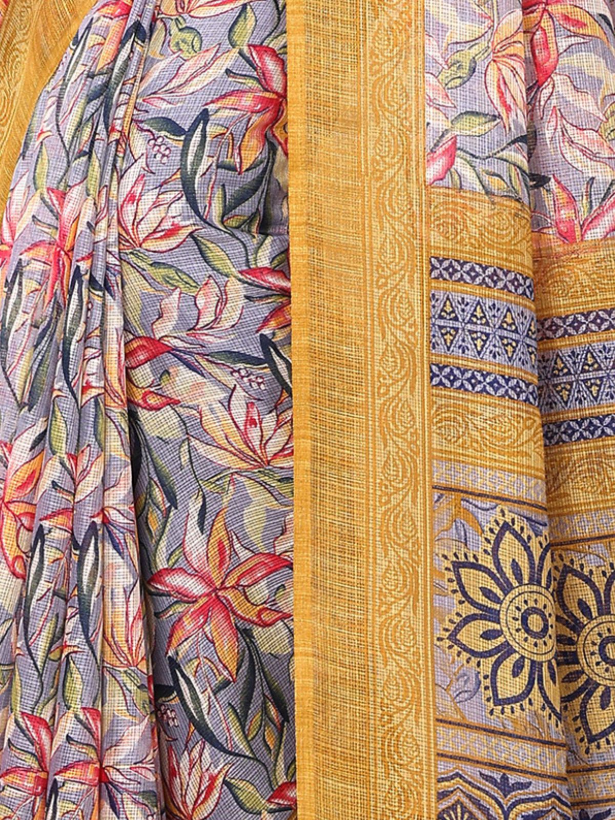 Odette Women Multicolor Cotton Blend Printed Saree With Unstitched Blouse - Image 5