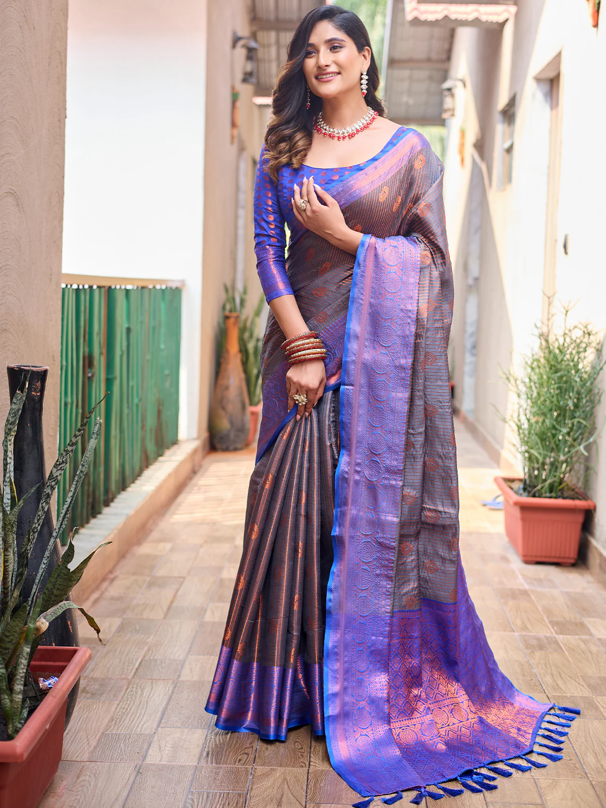 Odette Women's Purple Silk  Saree with unstitched Blouse - Image 2