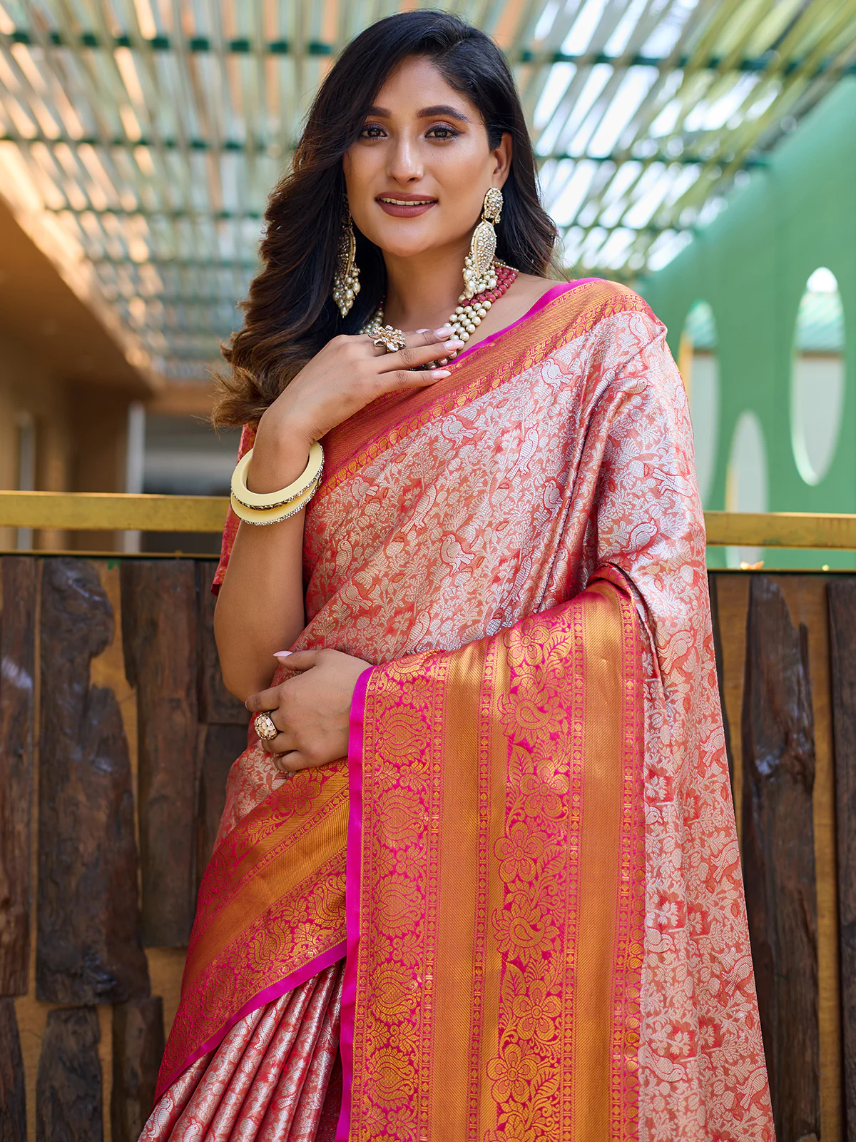 Odette Orange Silk  Saree with unstitched Blouse For Women - Image 4