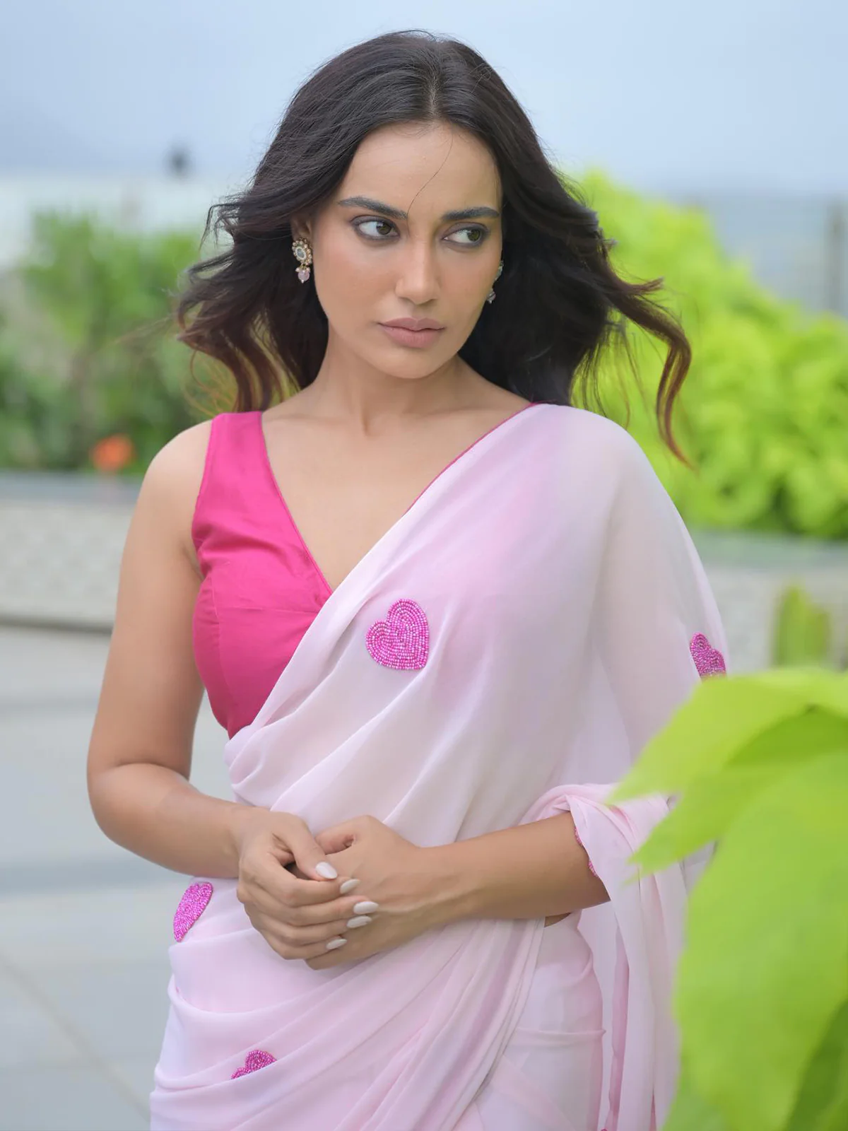 Odette Women's Pink Georgette Silk Saree with unstitched Blouse - Image 4