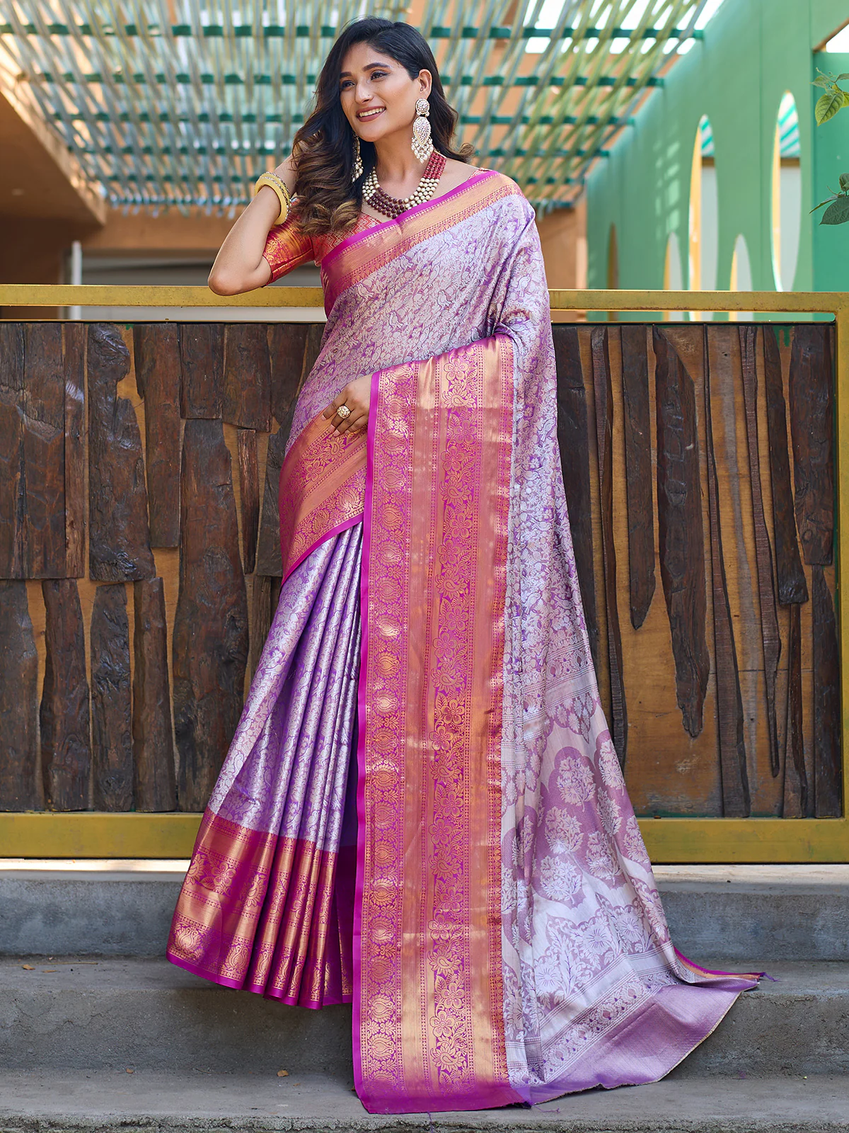 Odette Purple Silk  Saree with unstitched Blouse For Women - Image 2