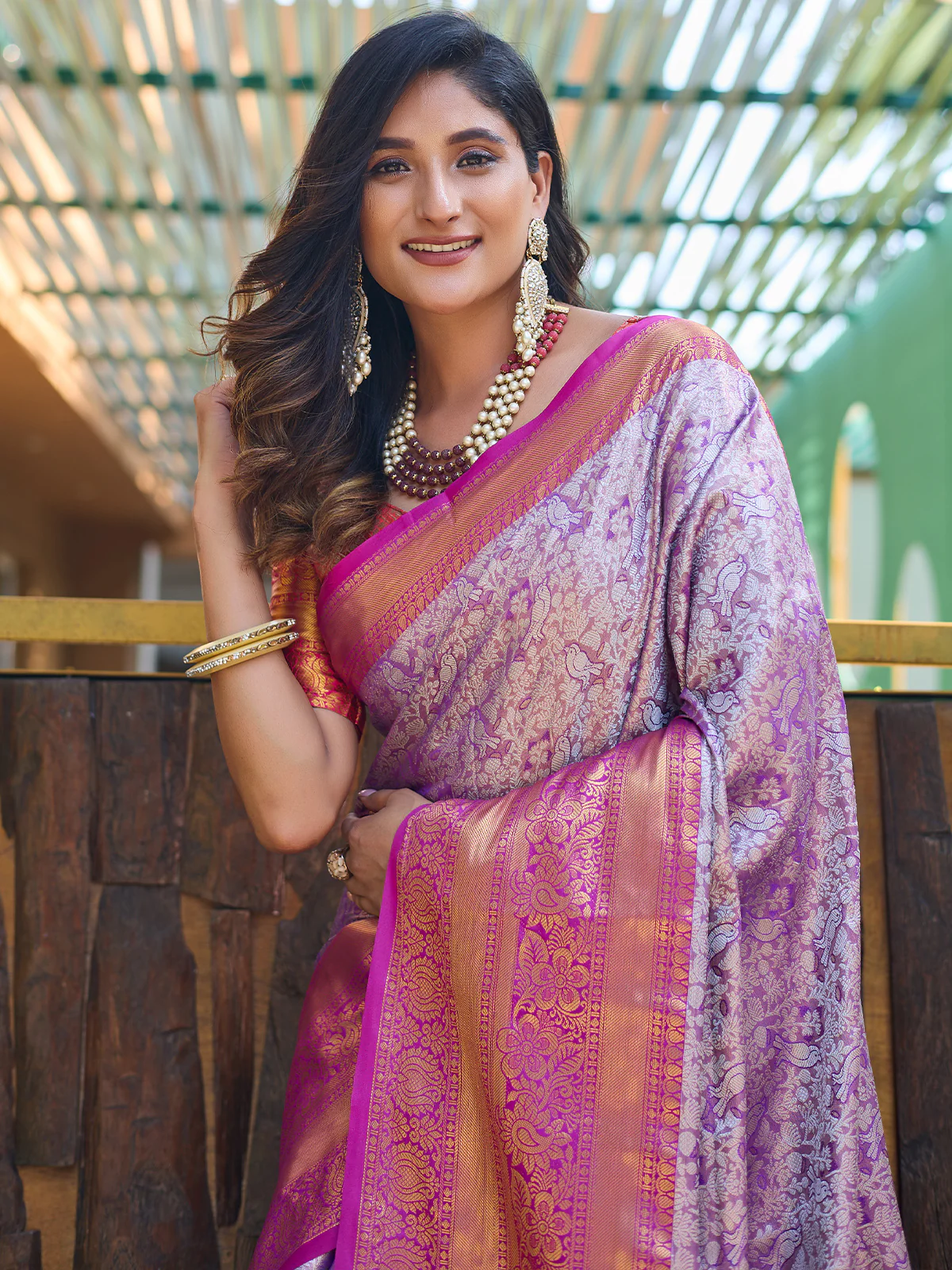 Odette Purple Silk  Saree with unstitched Blouse For Women - Image 4