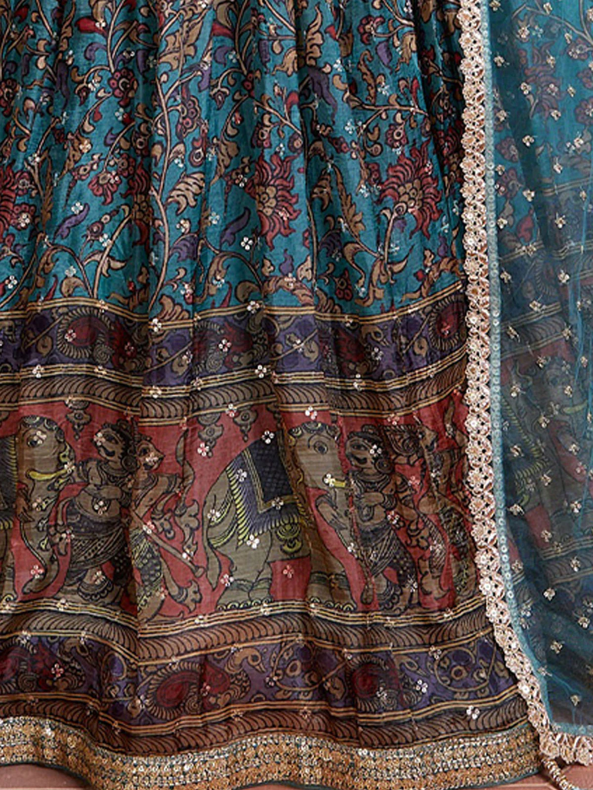 Odette Women's Blue Silk Blend Semi Stitched Lehenga with Unstitched Blouse - Image 3
