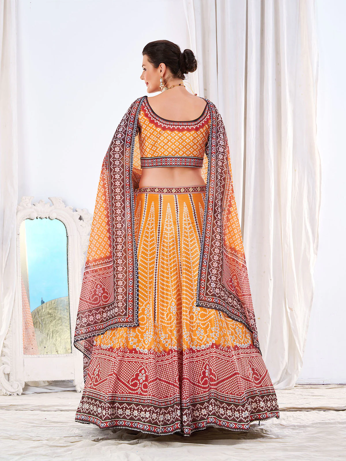 Odette Women's Yellow Chinon Semi Stitched Lehenga with Unstitched Blouse - Image 3