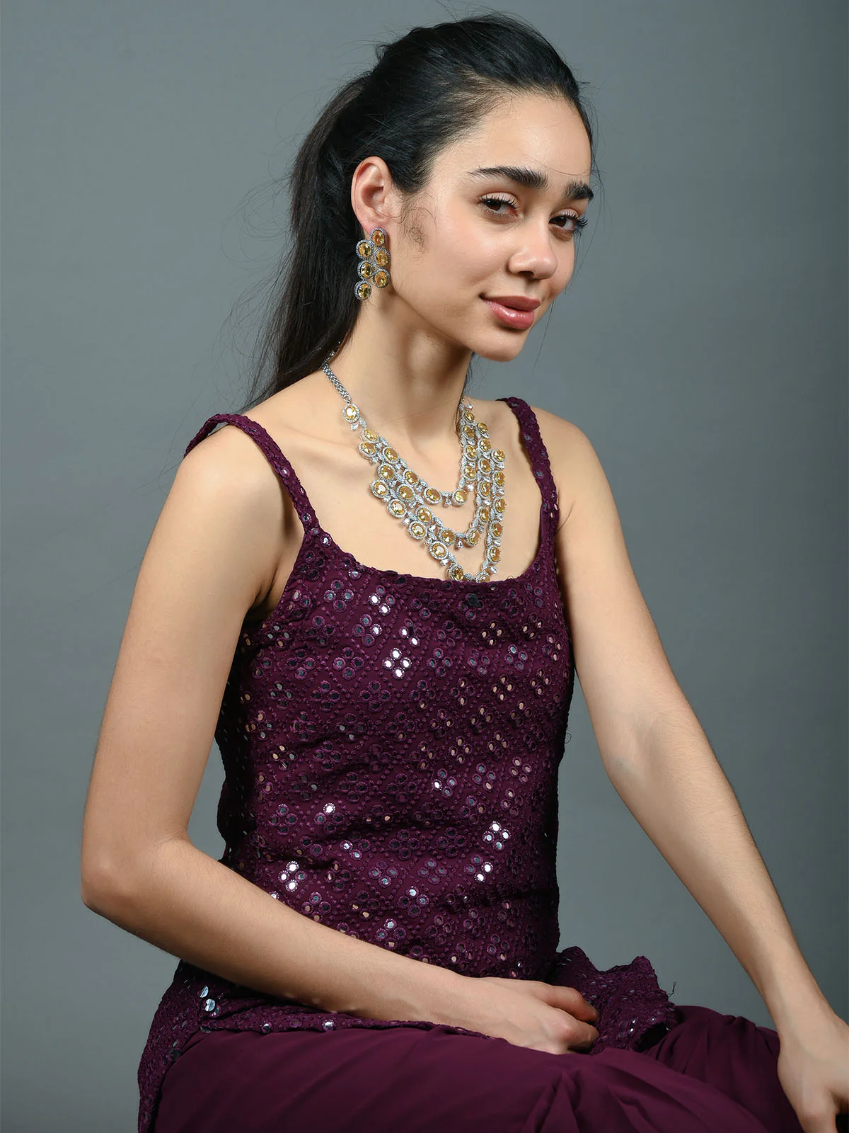 Odette Yellow Alloy Embellished Jewellery Set For Women - Image 2
