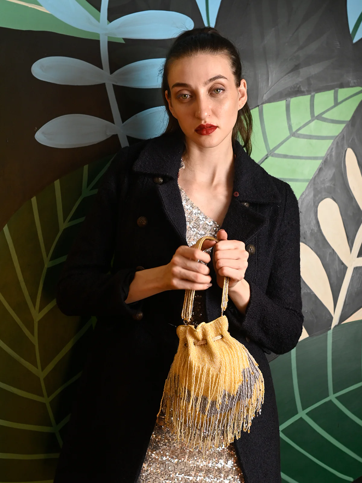 Odette Yellow And Grey Beaded Potli Bag For Women - Image 2
