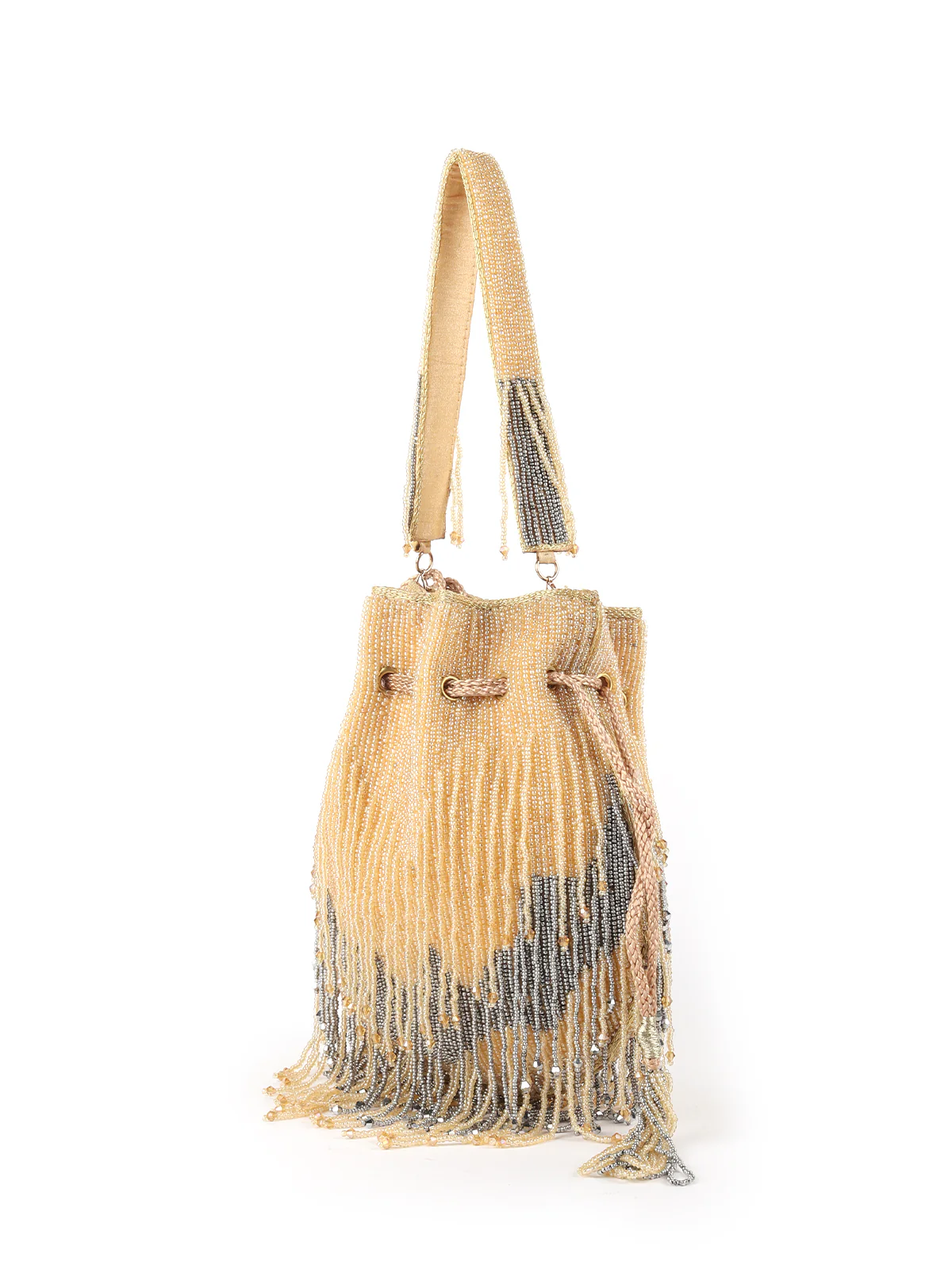 Odette Yellow And Grey Beaded Potli Bag For Women - Image 4