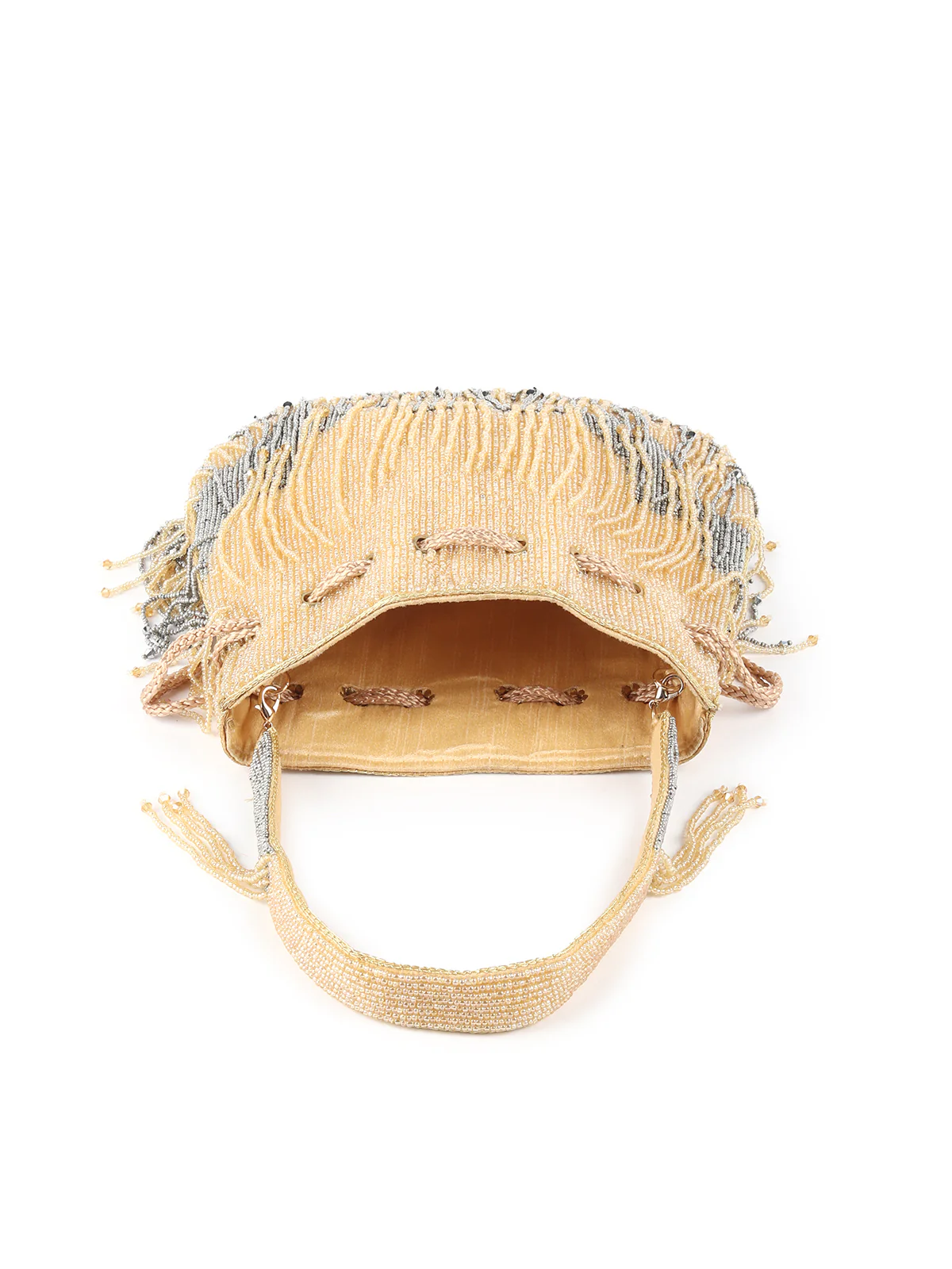 Odette Yellow And Grey Beaded Potli Bag For Women - Image 6