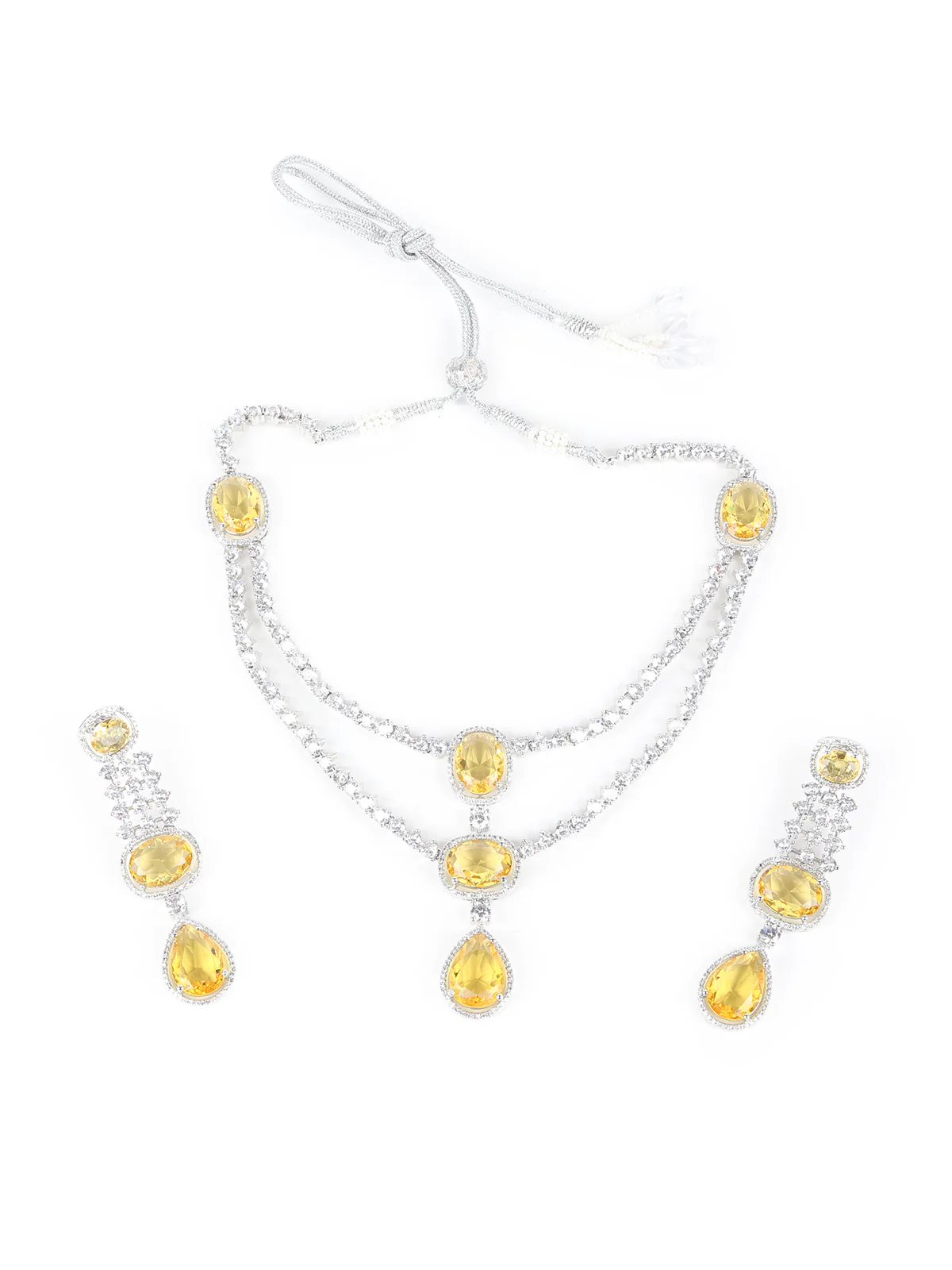 Odette Yellow and Silver Zircon Necklace Set For Women - Image 3