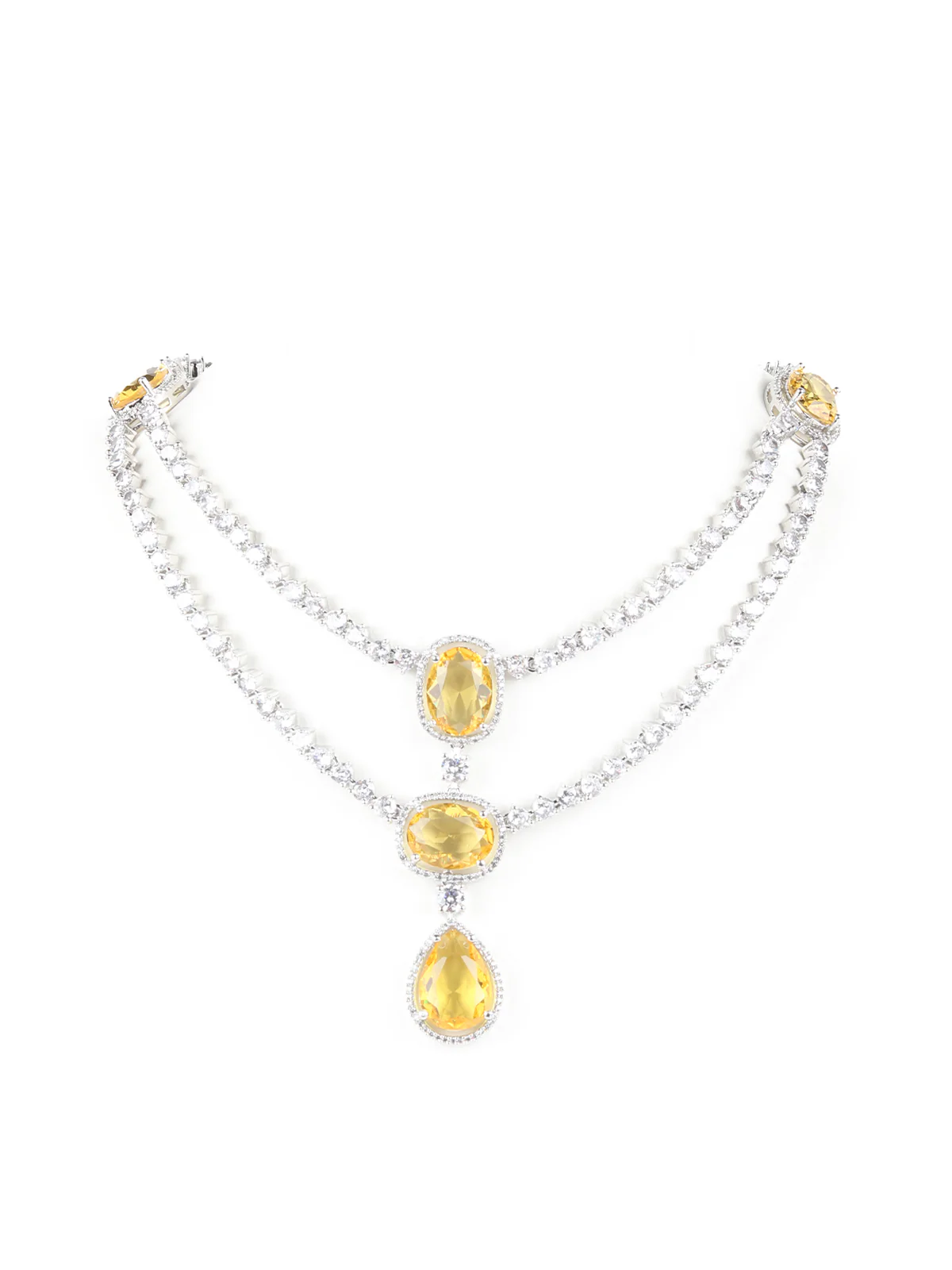 Odette Yellow and Silver Zircon Necklace Set For Women - Image 4