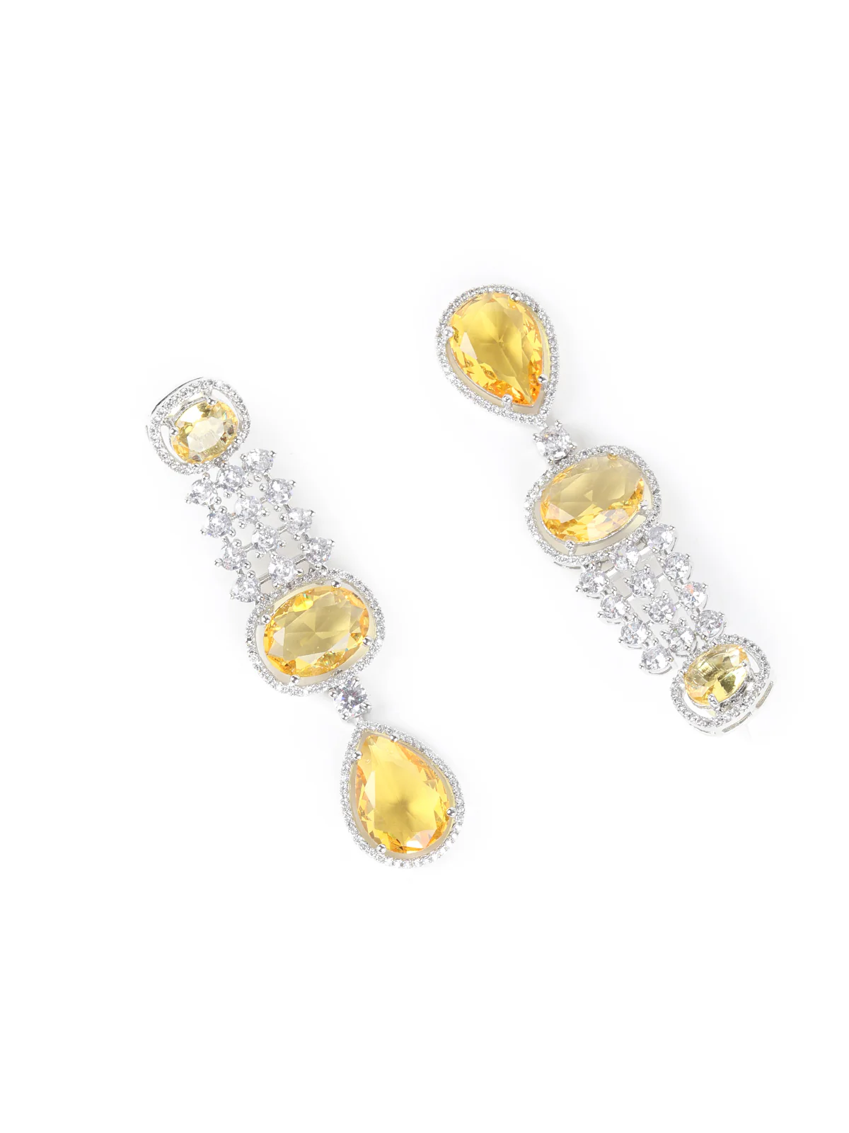 Odette Yellow and Silver Zircon Necklace Set For Women - Image 6