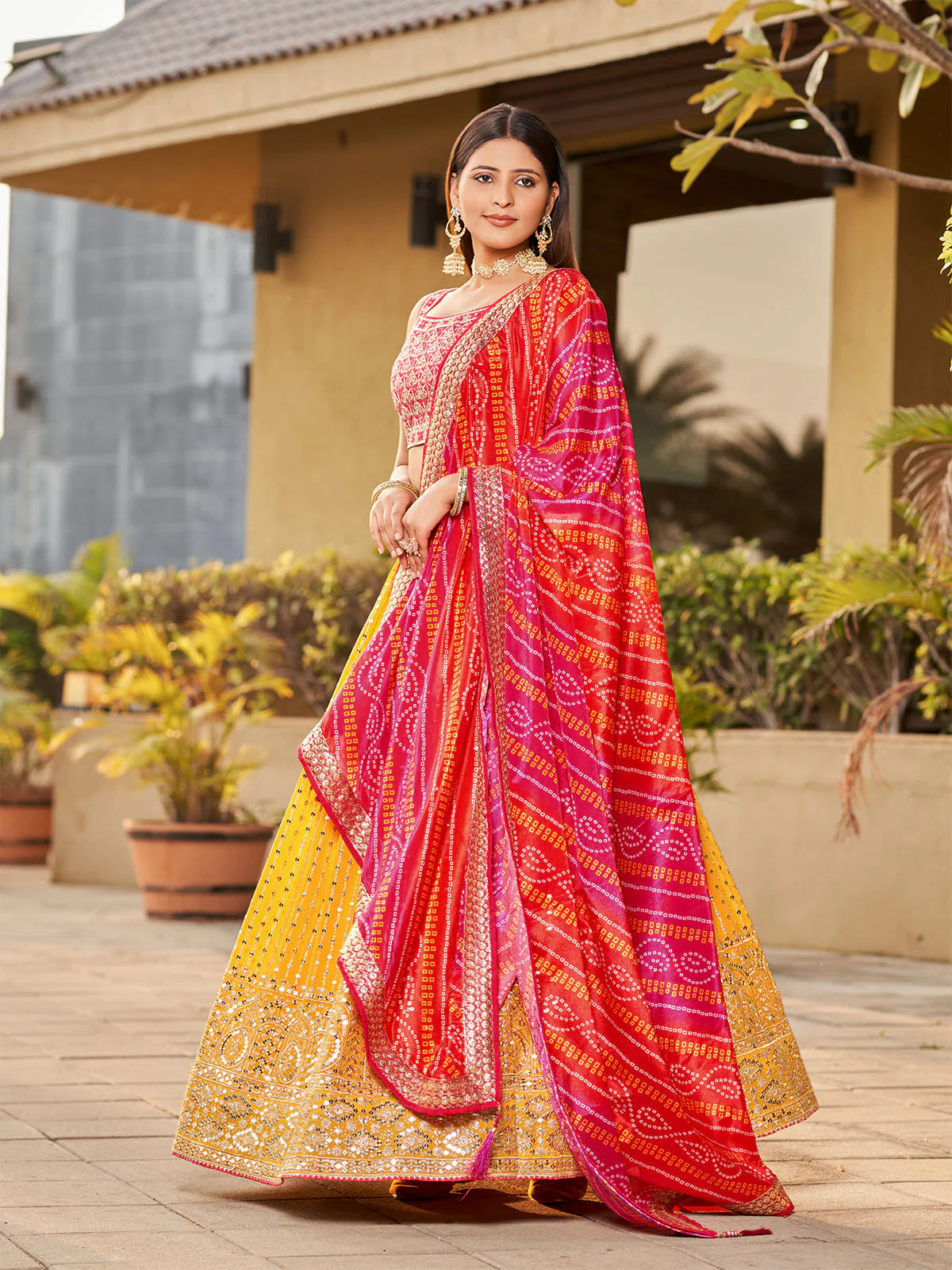 Odette Yellow Art Silk Embellished Semi Stitched Lehenga With Unstitched Blouse For Women - Image 2