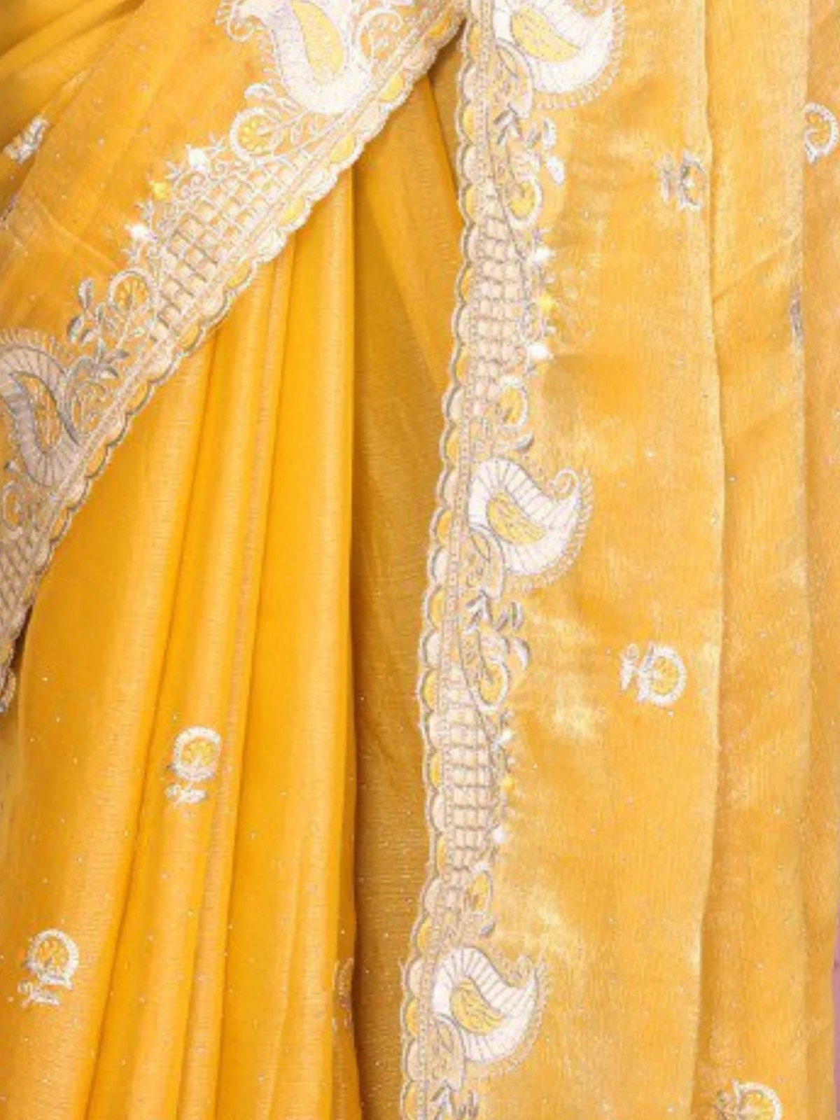 Odette Yellow Chiffon Embroidered Saree For Women - Image 3