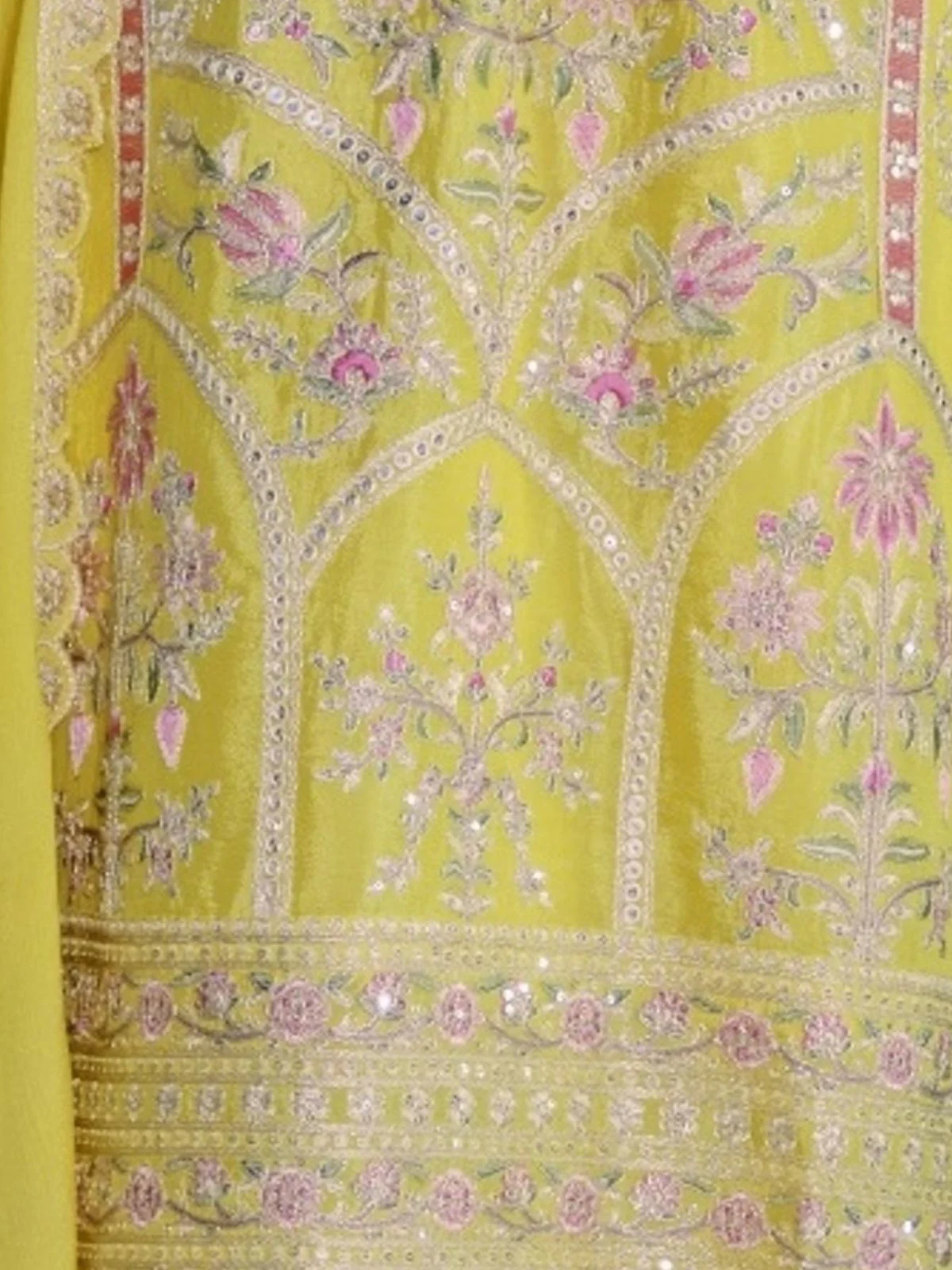 Odette Yellow Chinon Embroidered Semi-Stitched Kurta Set For Women - Image 3