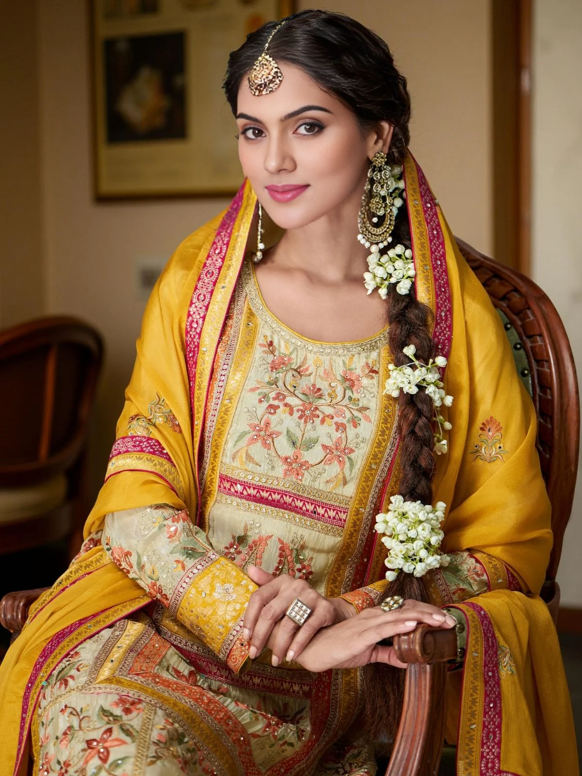 Odette Yellow Chinon Embroidered Stitched Kurta Set For Women - Image 2