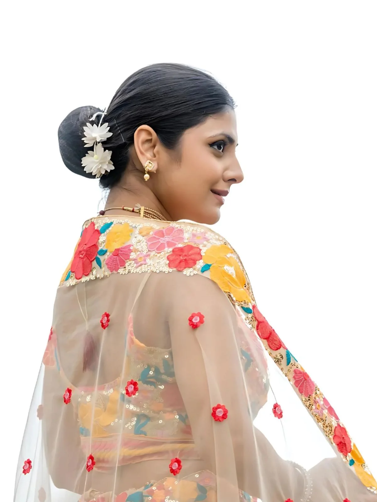 Odette Yellow Chinon Silk Sequins Embroidered Semi-Stitched Lehenga For Women - Image 6
