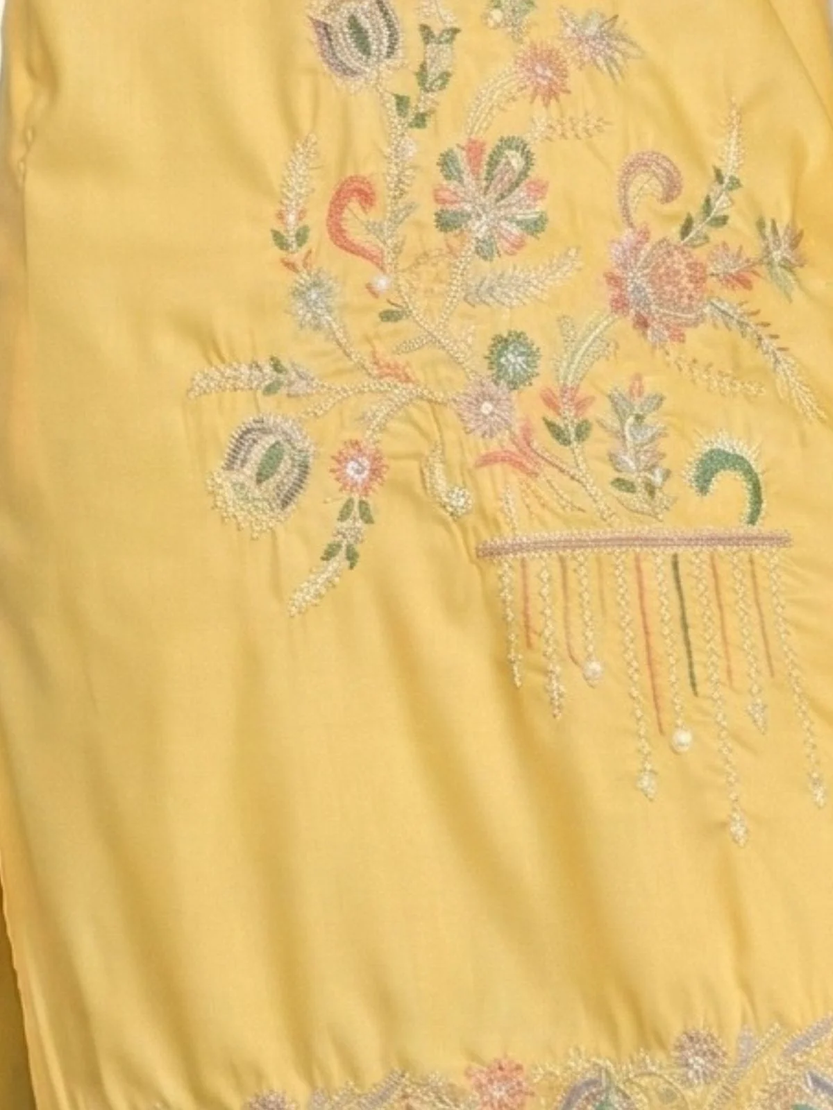 Odette Yellow Cotton Blend Embroidered Solid Kurta For Men - Image 6