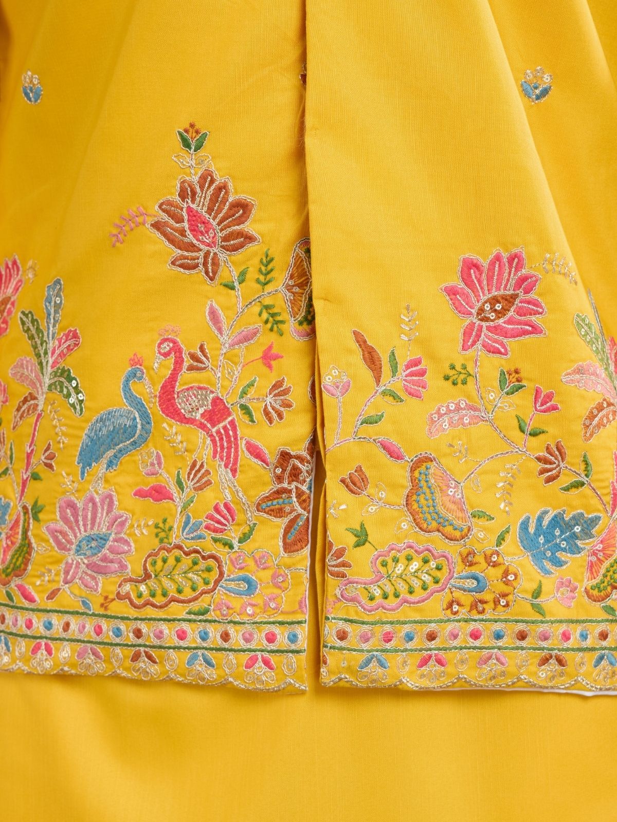 Odette Yellow Cotton Blend Embroidered Stitched Kurta For Men - Image 7