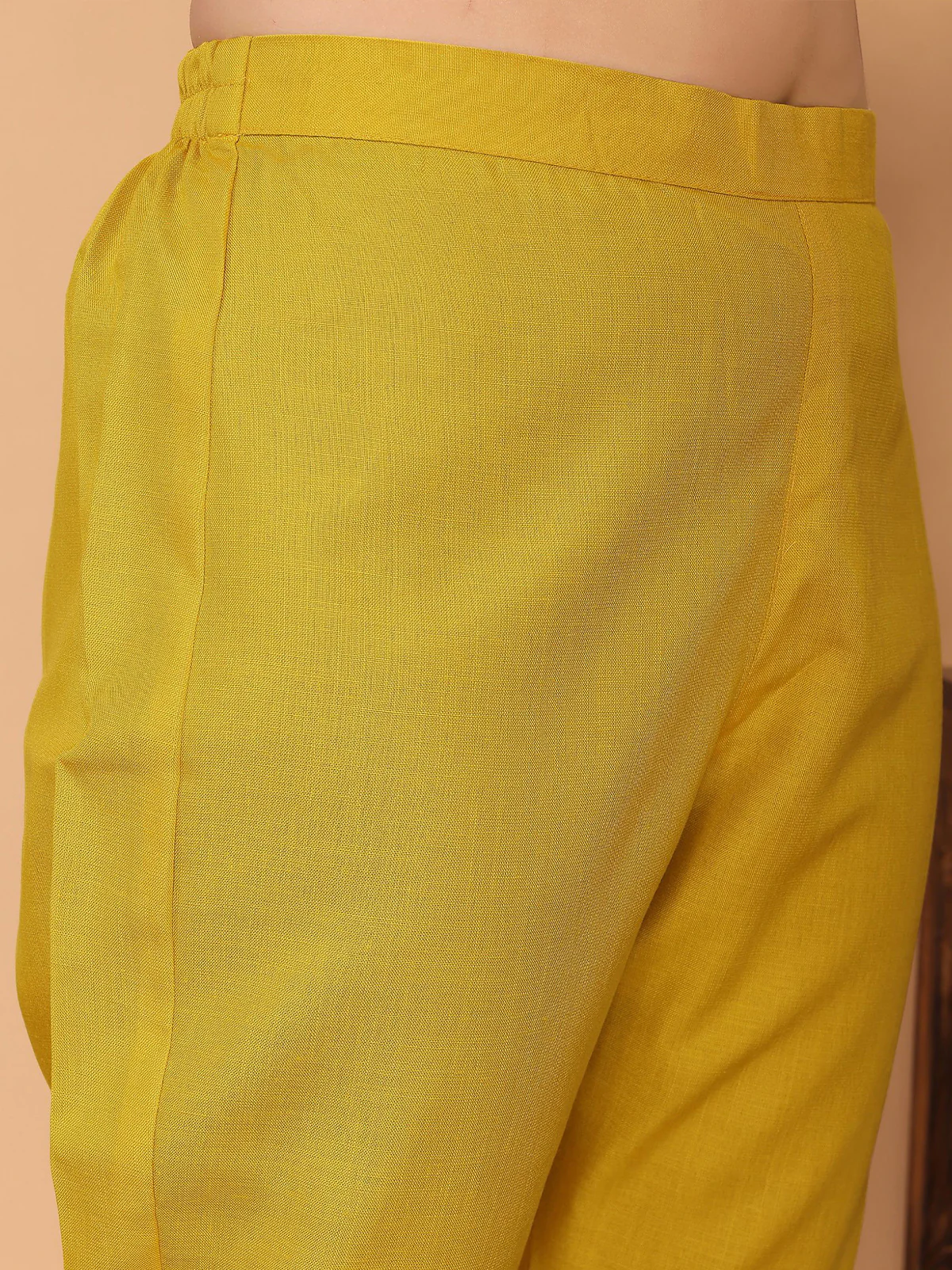 Odette Yellow Cotton Blend Embroidered Stitched Kurta set For Women - Image 6