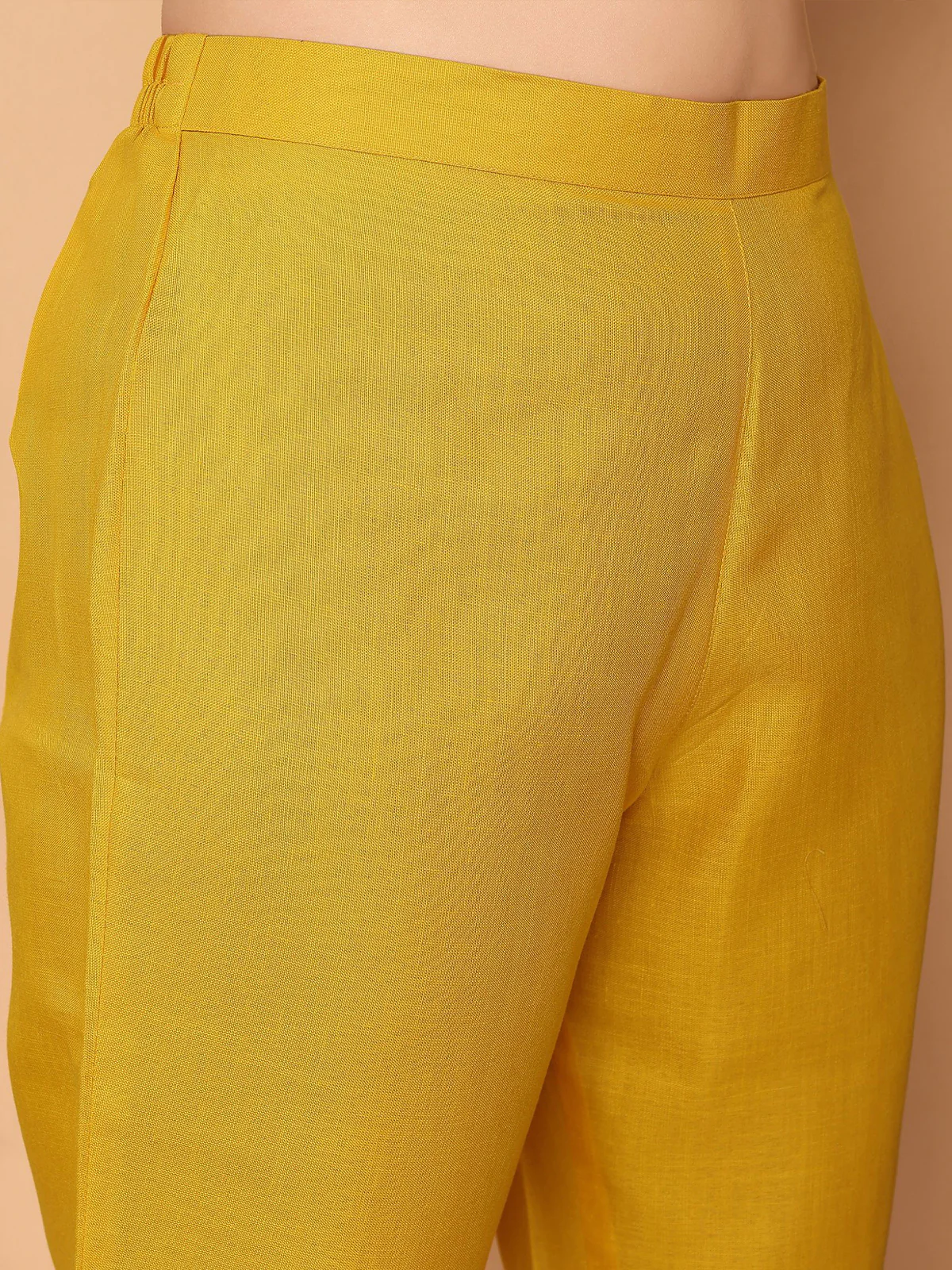 Odette Yellow Cotton Blend Embroidered Stitched Kurta set for Women - Image 6