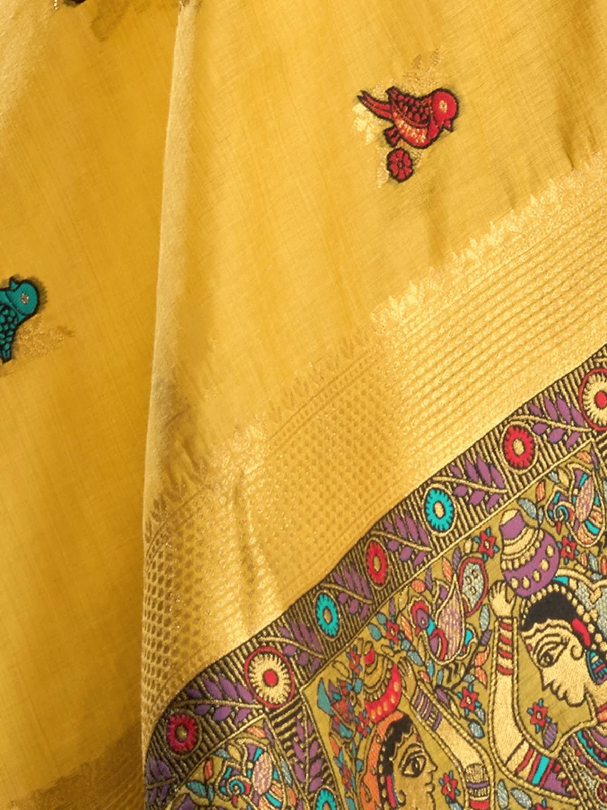 Odette Yellow Cotton Blend Woven Saree For Women - Image 6