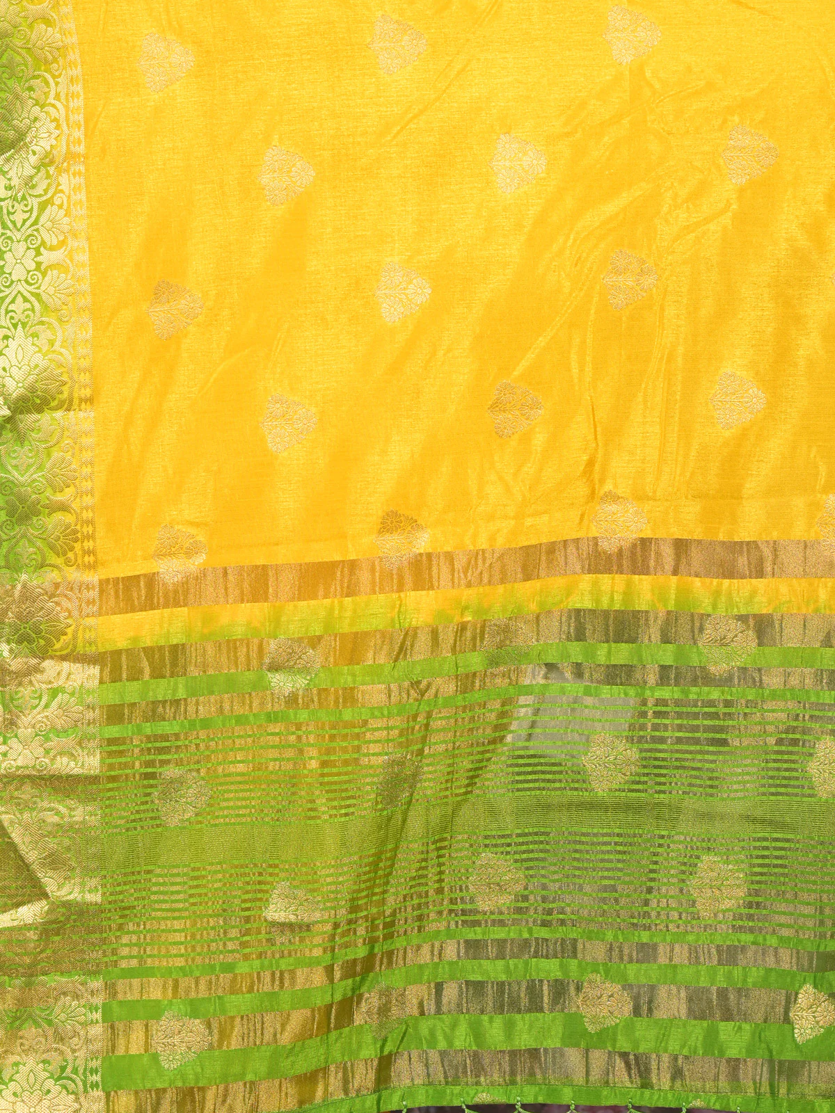 Odette Yellow Cotton Blend Woven Saree with Unstitched Blouse for Women - Image 5