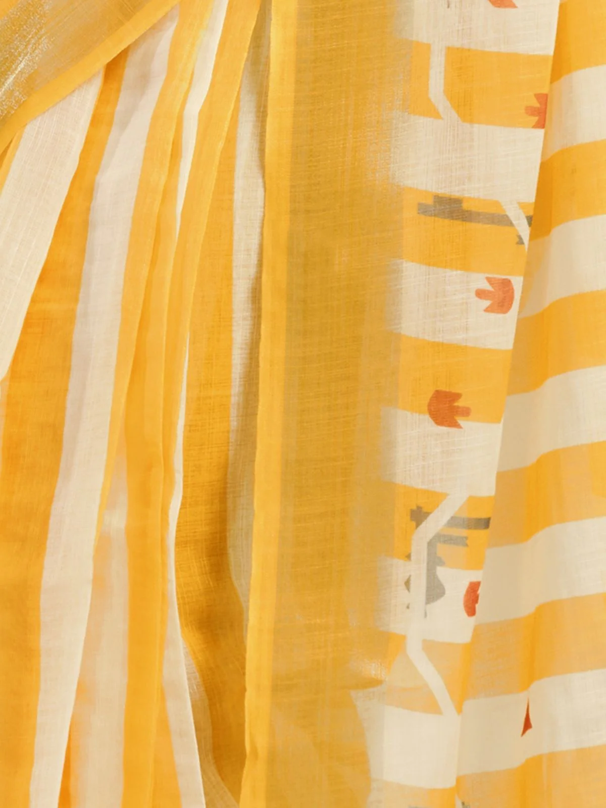 Odette Yellow Cotton Linen Zari Work Saree For Women - Image 6