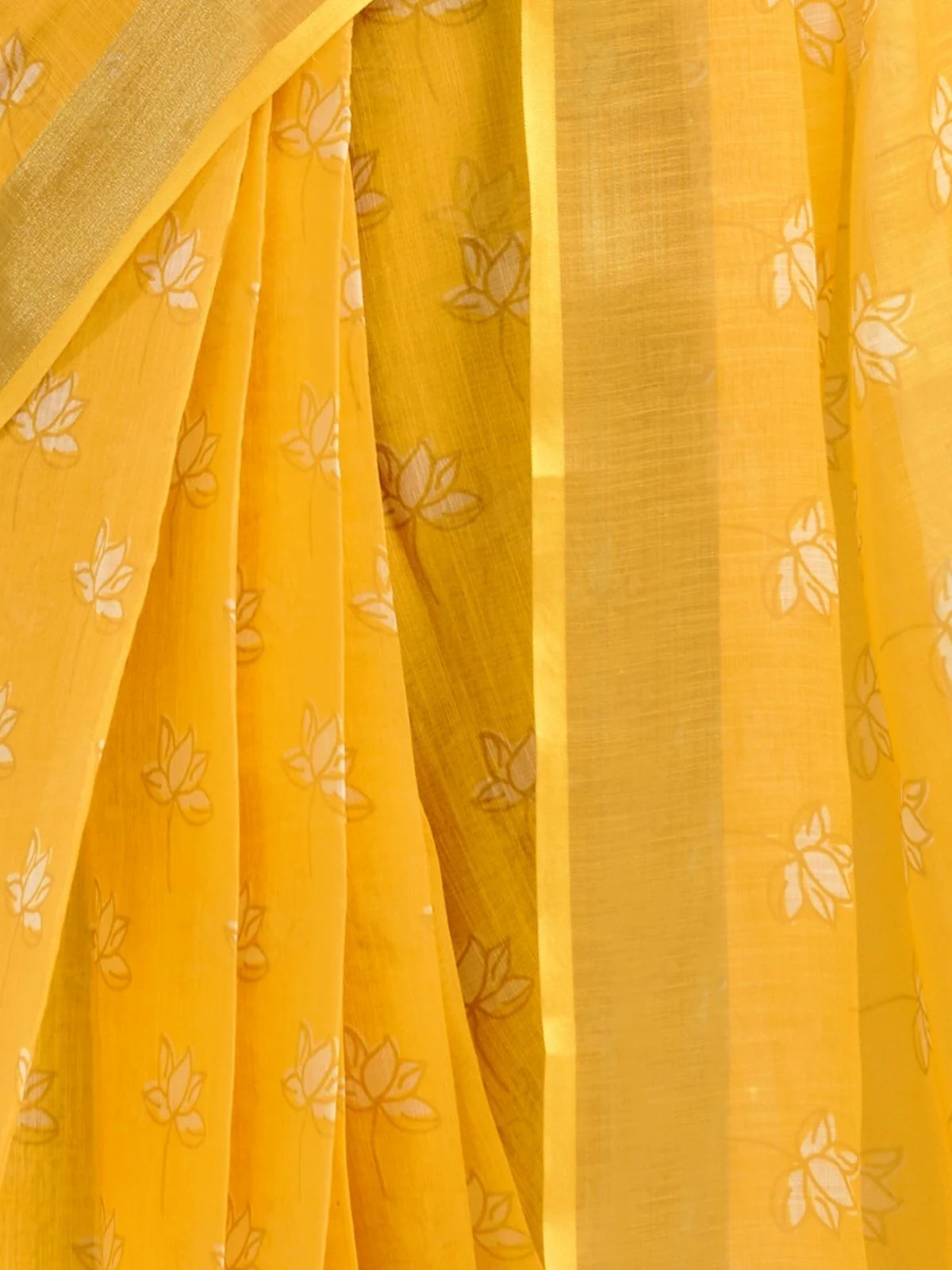 Odette Yellow Cotton Linen Zari Work Saree For Women - Image 6