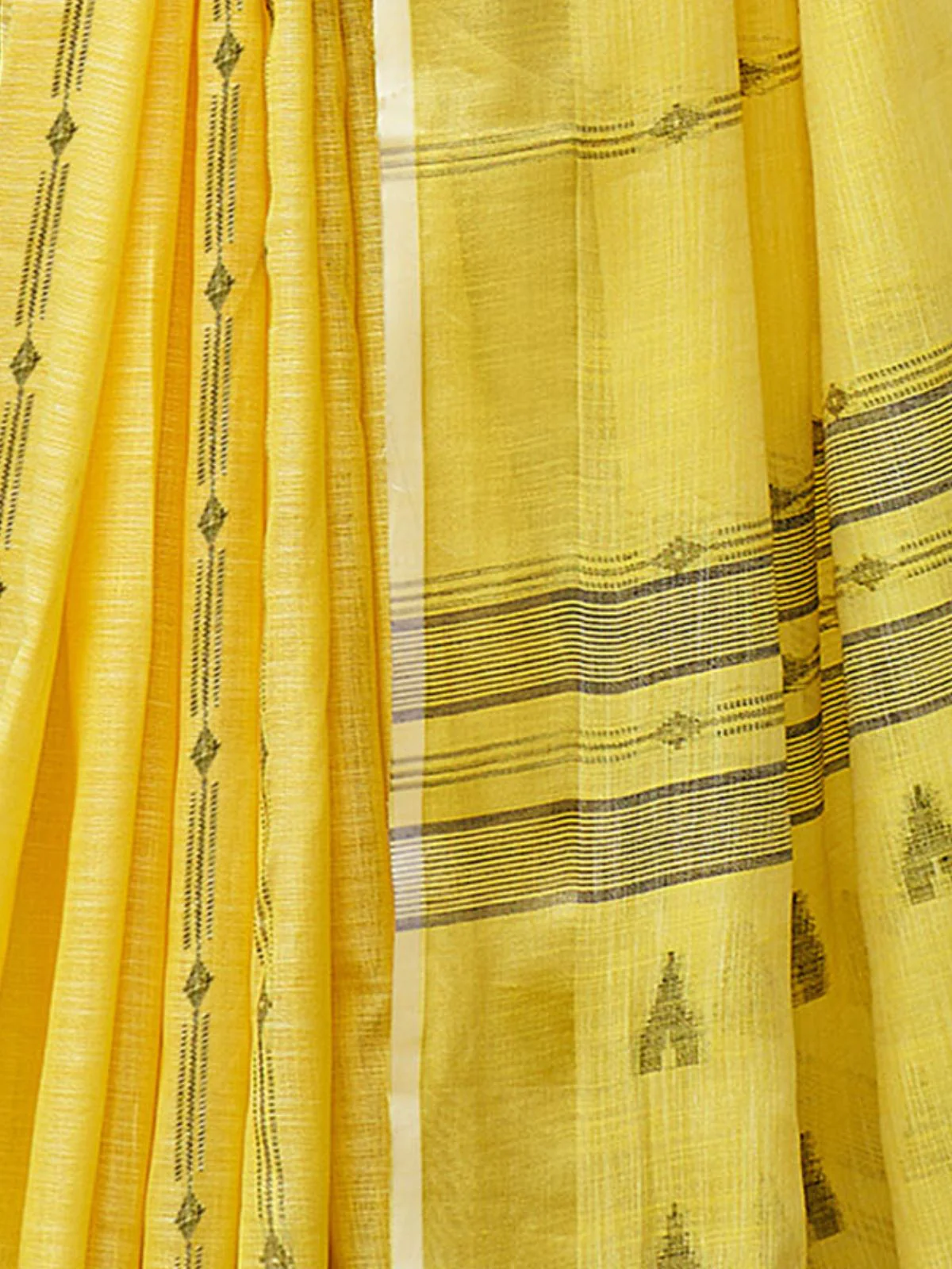 Odette Yellow Woven Saree With Unstitched Blouse For Women - Image 3