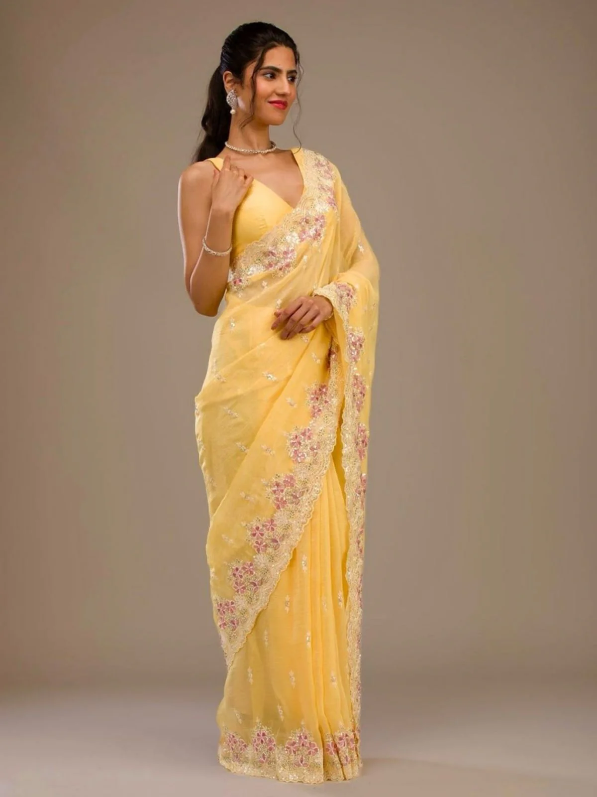 Odette Yellow Crush Embroidered Saree For Women - Image 2