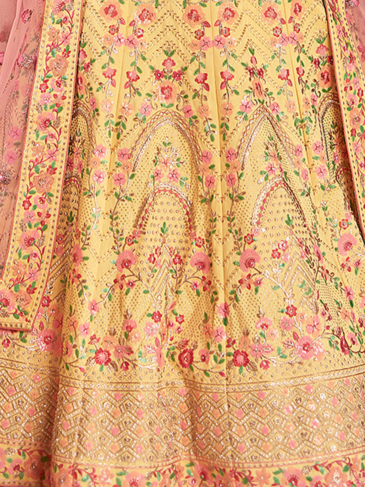 Odette Yellow Embroidered Art Silk Semi Stitched Lehenga With Blouse For Women - Image 5