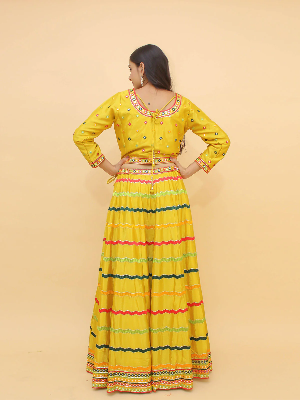 Odette Yellow Embroidered Chinon Stitched Lehenga With Blouse For Women - Image 3