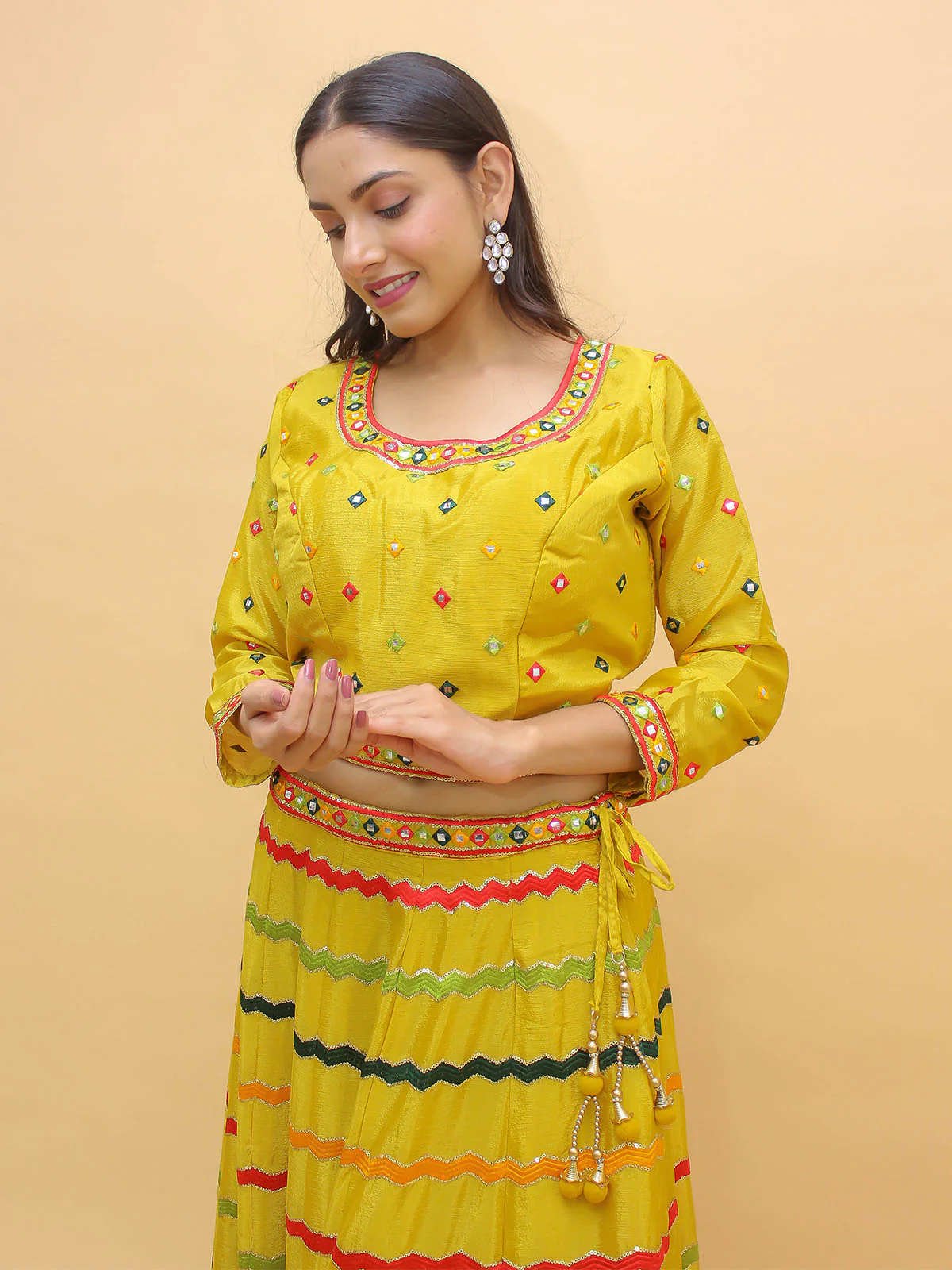 Odette Yellow Embroidered Chinon Stitched Lehenga With Blouse For Women - Image 4