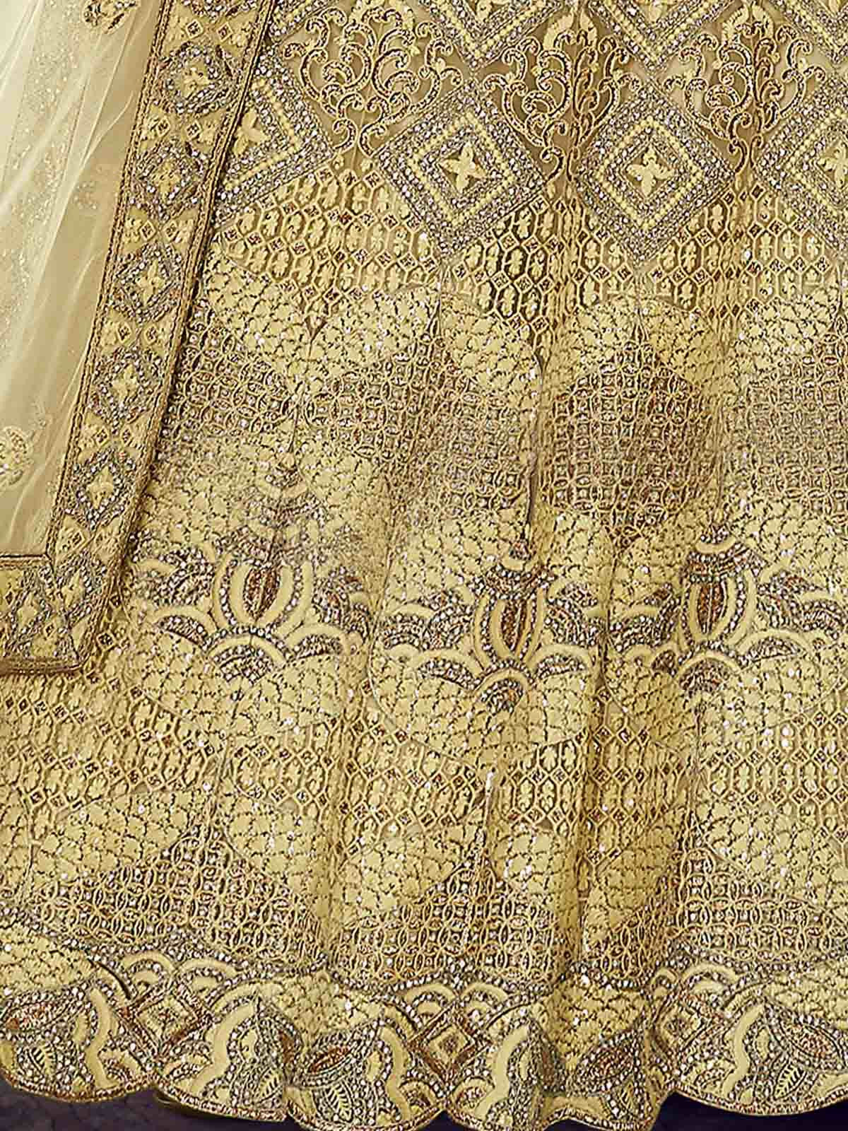 Odette Yellow Embroidered Crepe Semi Stitched Lehenga With Blouse For Women - Image 5