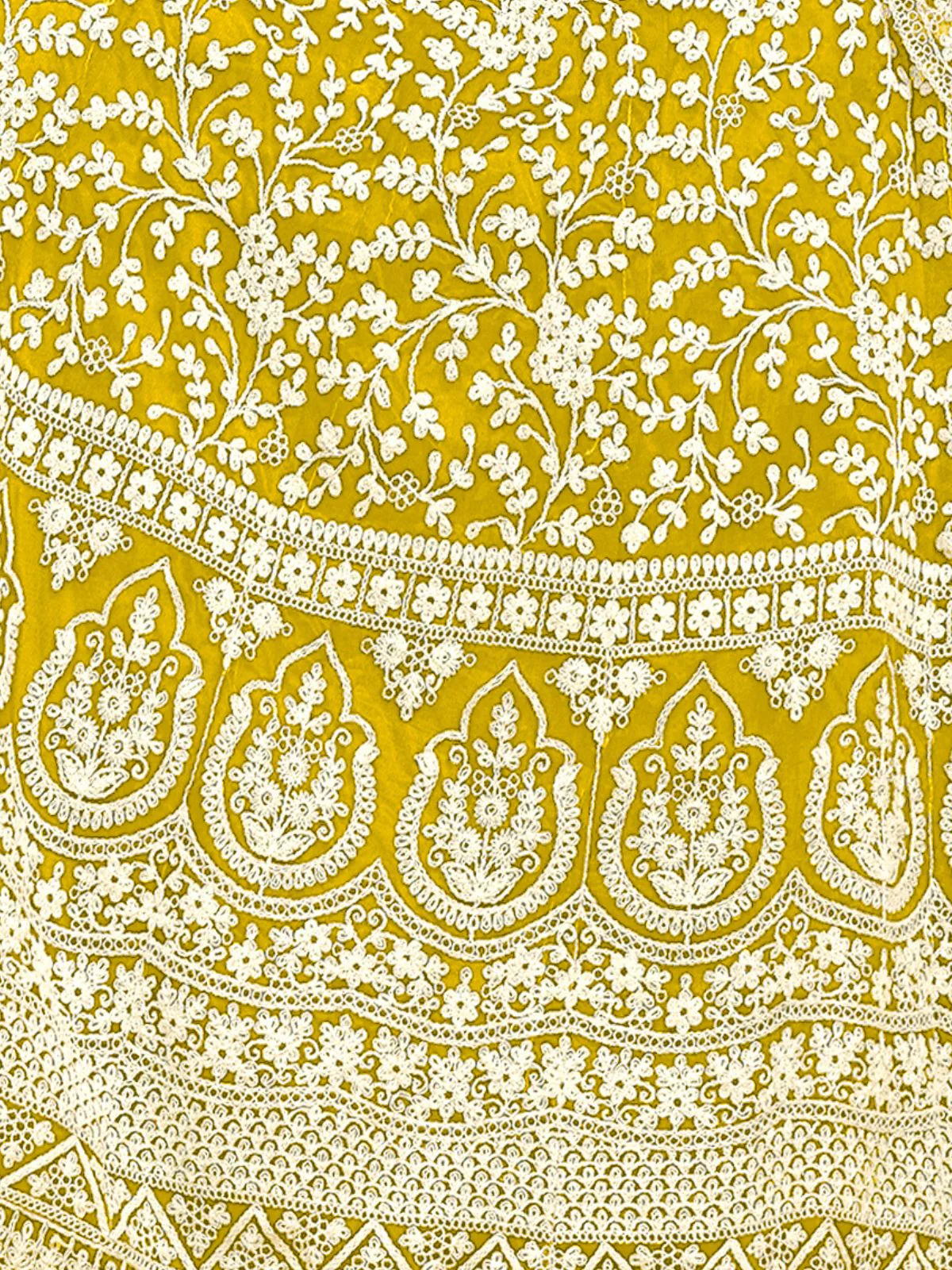 Odette Yellow Embroidered Net Semi Stitched Gown With Dupatta For Women - Image 5