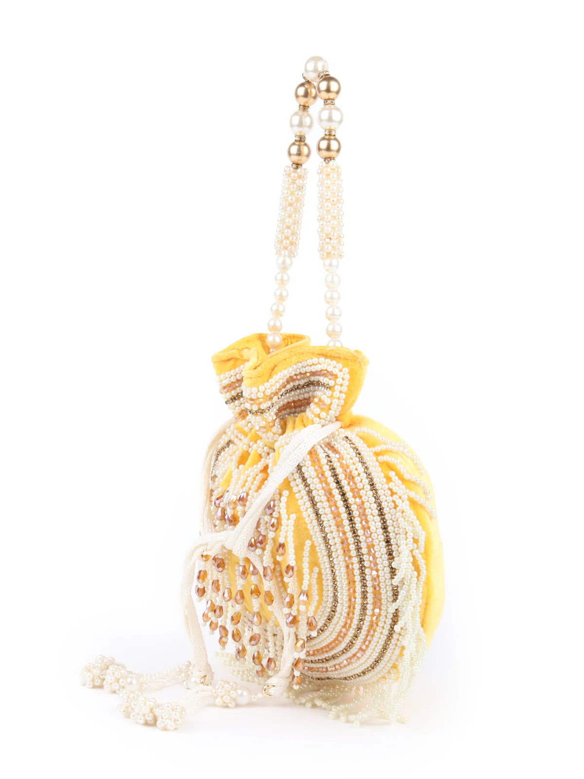Odette Yellow Embroidered Potli Bag For Women - Image 4
