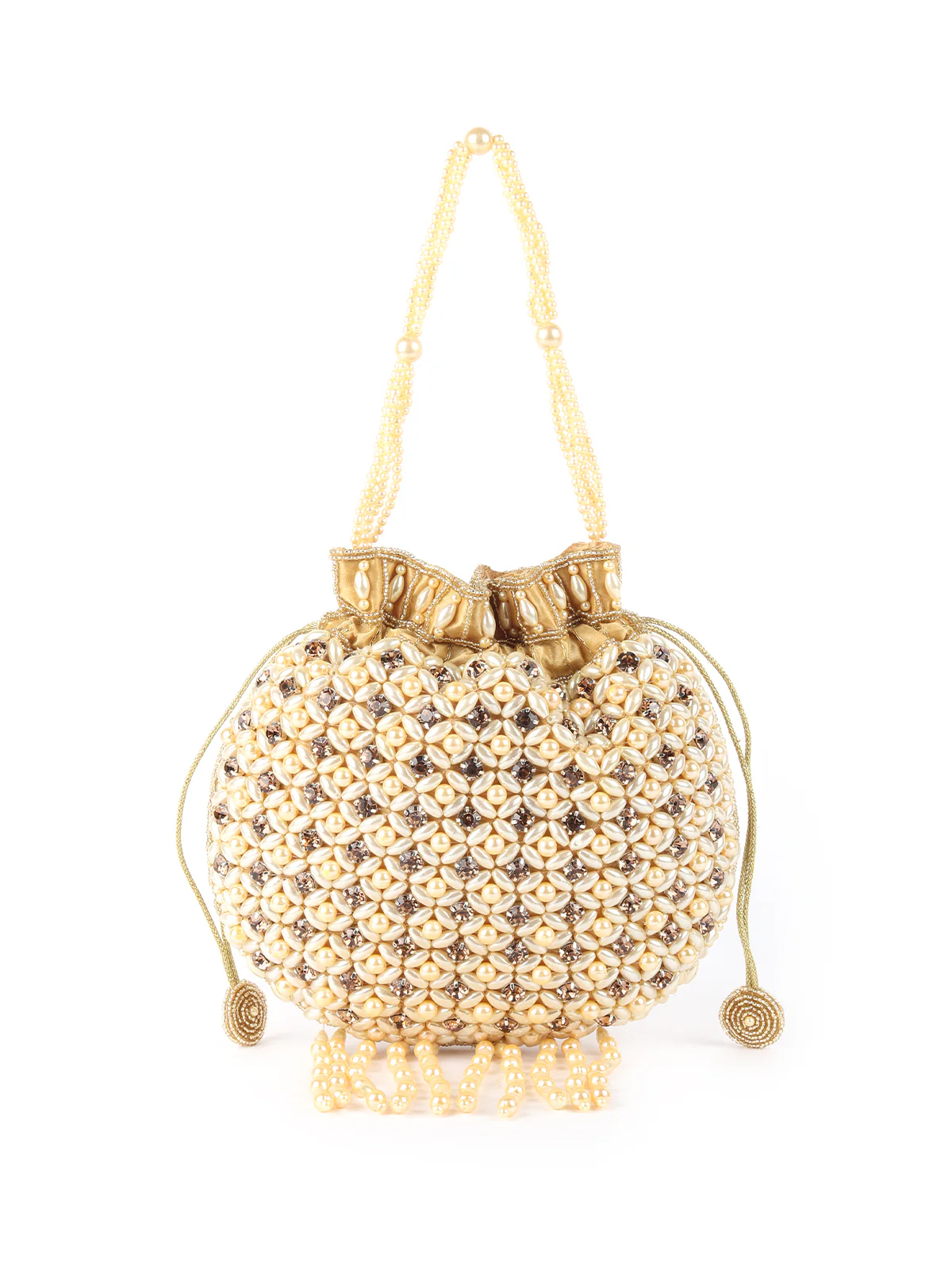 Odette Yellow Embroidered Potli Bag For Women - Image 3