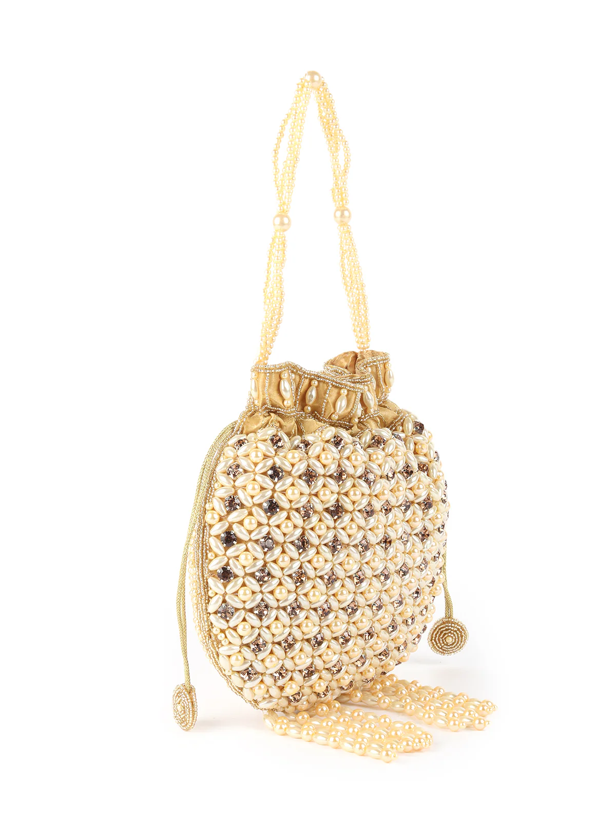 Odette Yellow Embroidered Potli Bag For Women - Image 4