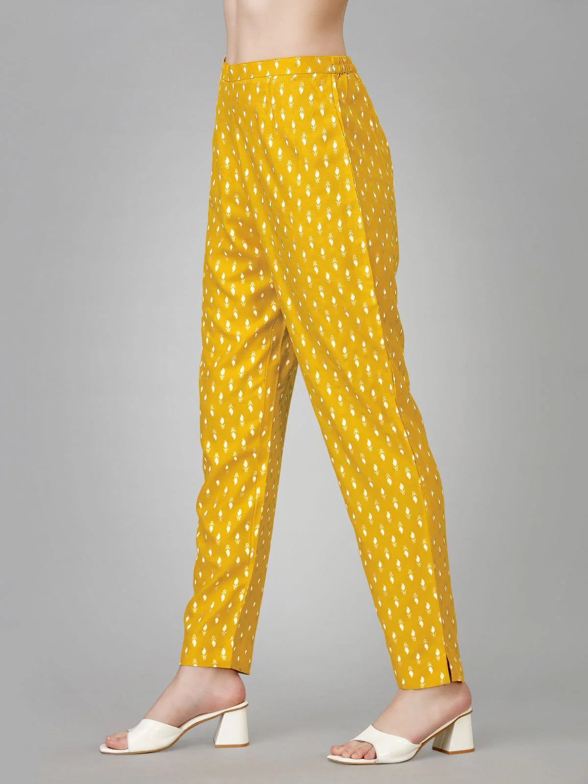 Odette Yellow Embroidered Rayon Stitched Kurta Set For Women - Image 5