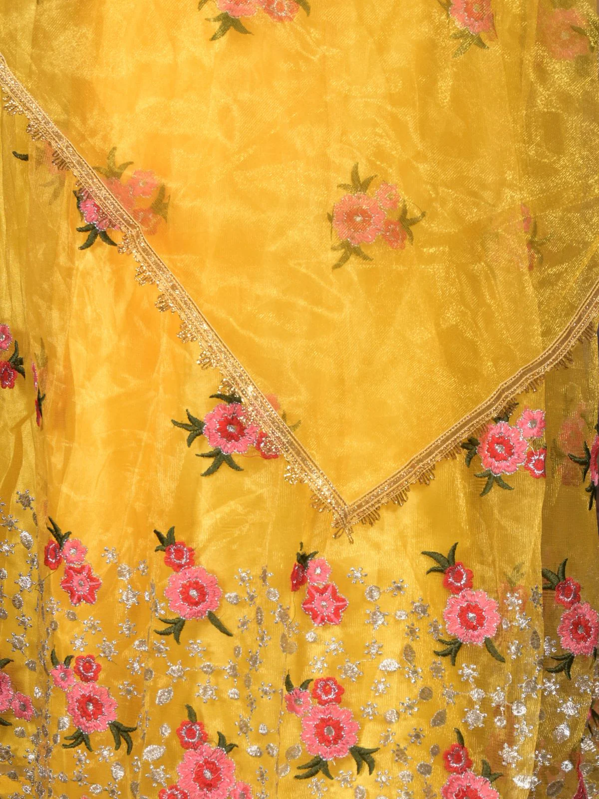 Odette Yellow Embroidered Semi Stitched Georgette Lehenga Set With Dupatta And Unstitched Blouse For Women - Image 5