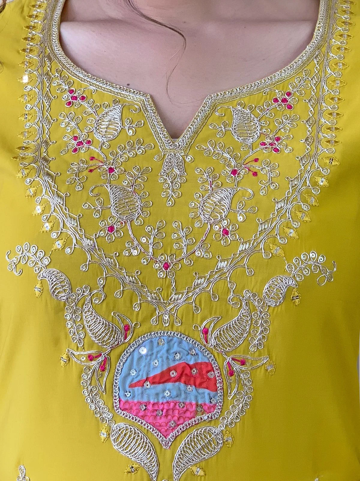 Odette Yellow Embroidered Viscose Silk Stitched Kurta Salwar Set For Women - Image 5