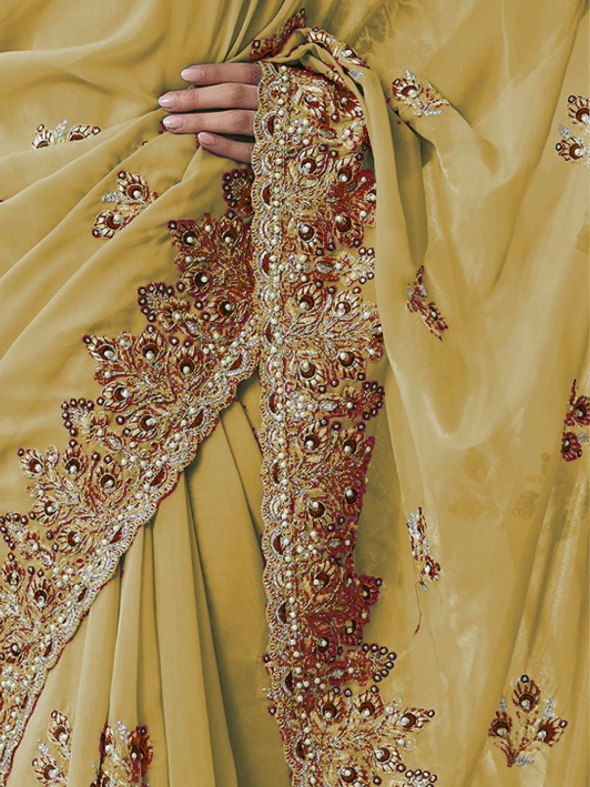 Odette Yellow Georgette Embellished Elegant Saree For Women - Image 4
