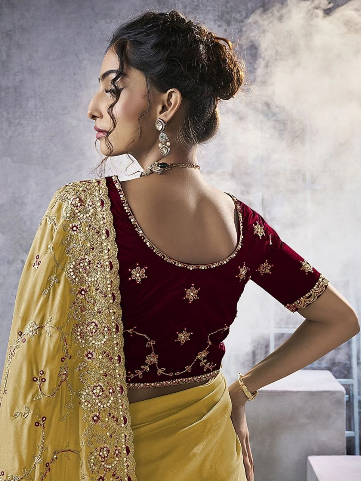 Odette Yellow Georgette Embellished Elegant Saree For Women - Image 3