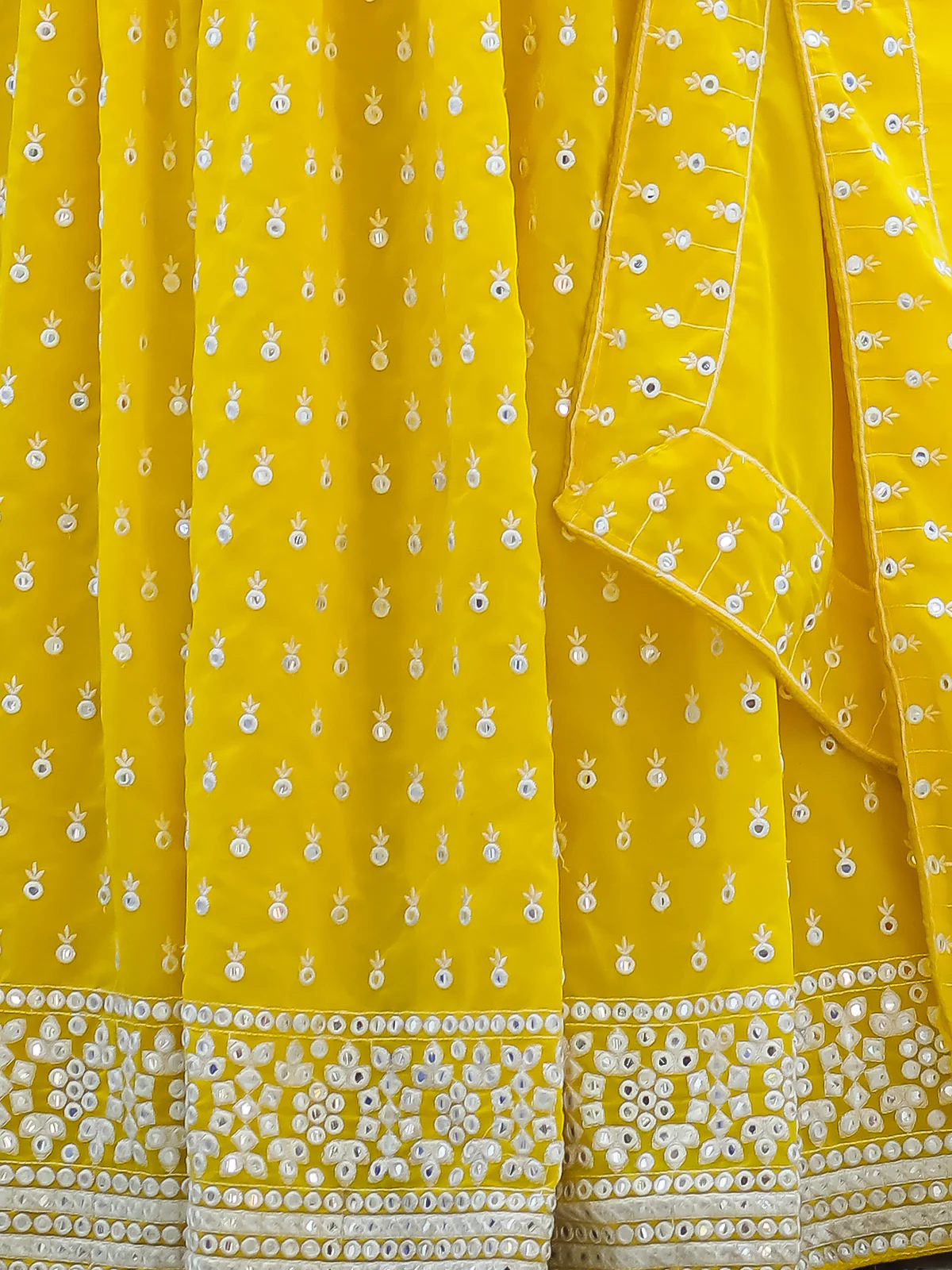 Odette Yellow Georgette Embellished Semi Stitched Lehenga With Unstitched Blouse For Women - Image 7