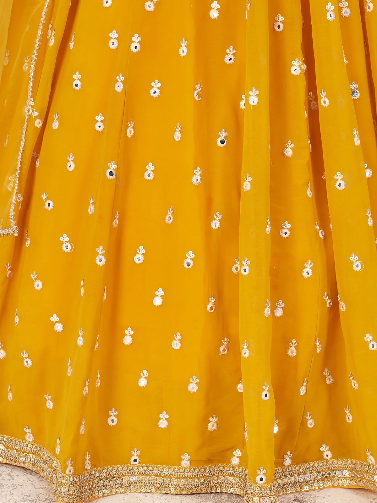 Odette Yellow Georgette Embellished Semi Stitched Lehenga With Unstitched Blouse For Women - Image 5