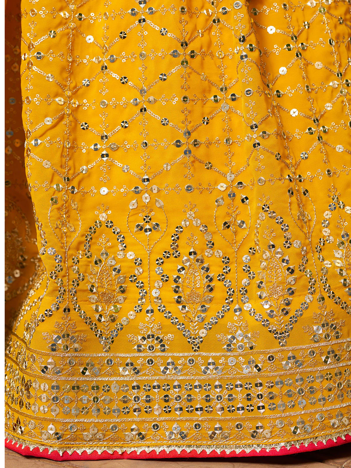Odette Yellow Georgette Embellished Semi Stitched Lehenga With Unstitched Blouse For Women - Image 6