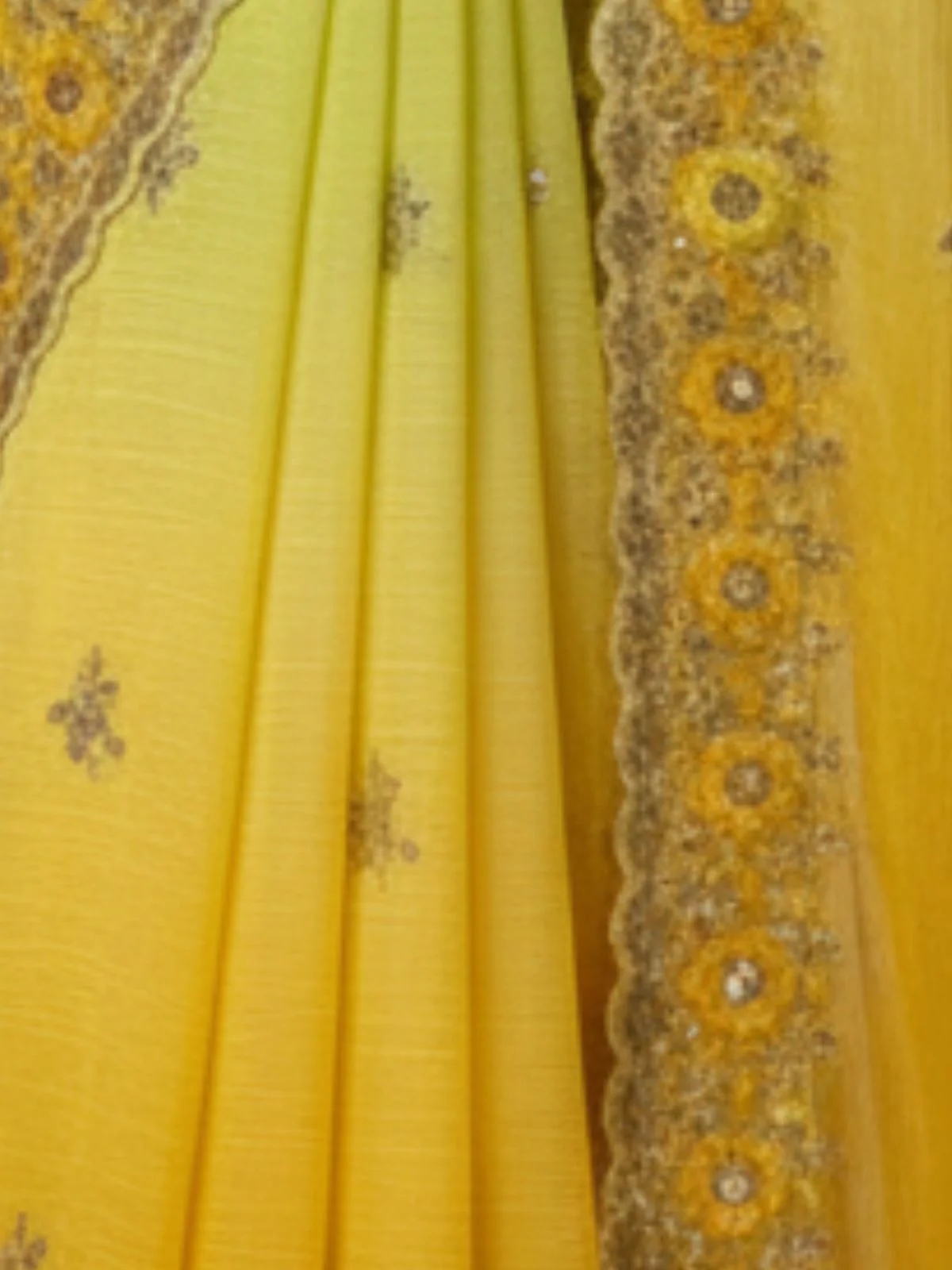 Odette Yellow Georgette Embellished Solid Saree For Women - Image 4